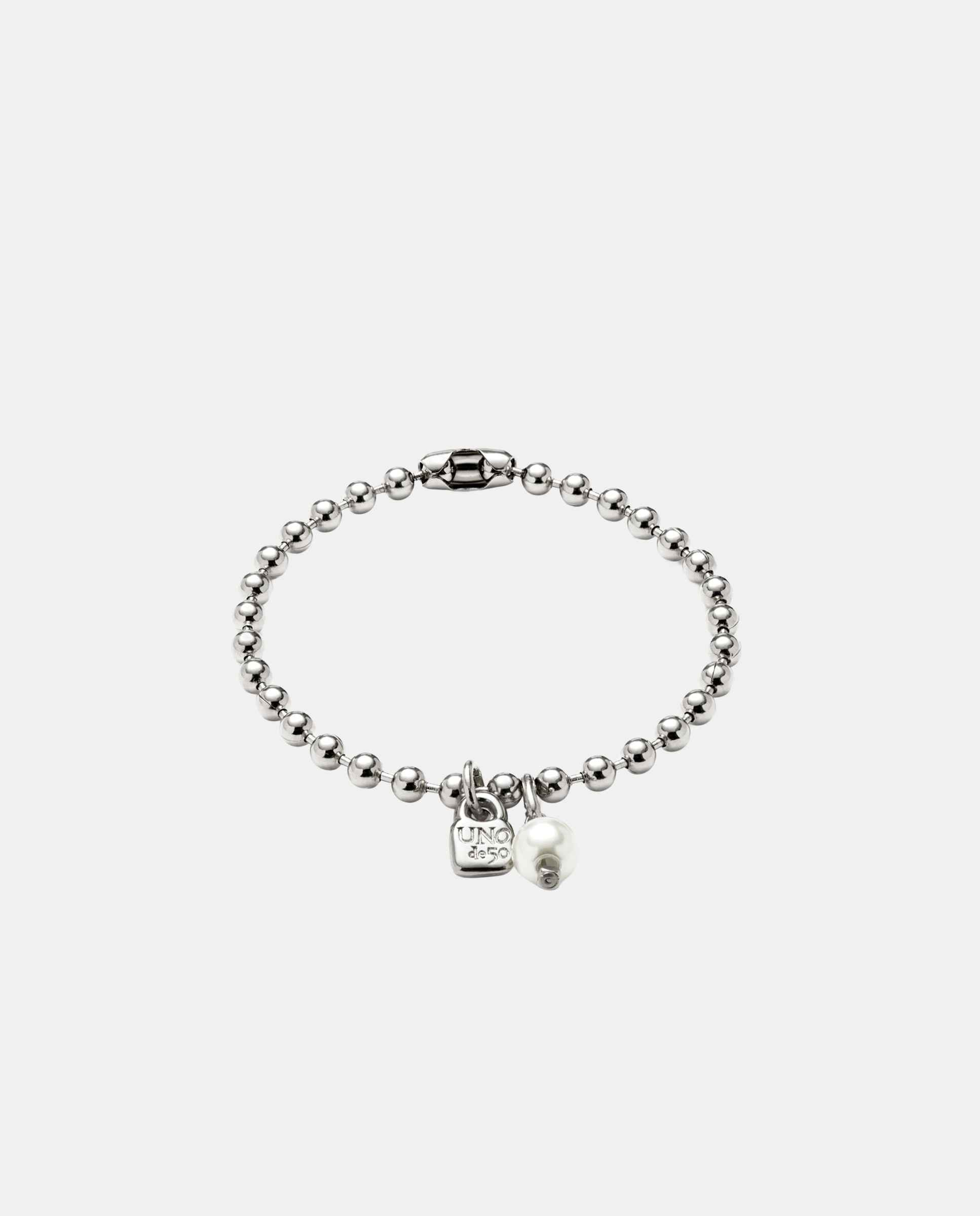 Pulsera de cadena con charm de perla en aleación de metales bañado en plata de ley - UNO de 50 - Rosa Rosa-2