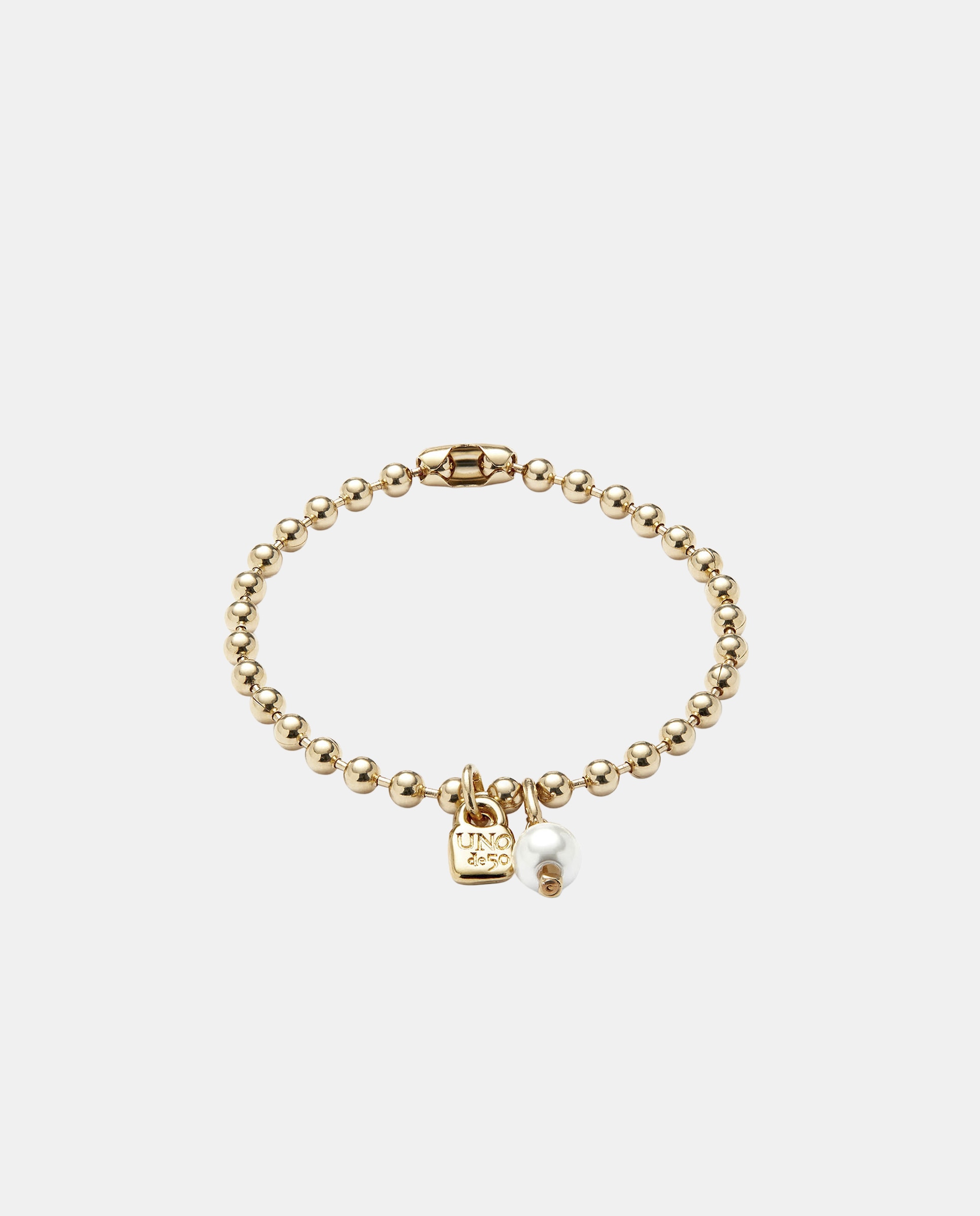 Pulsera de cadena con charm de perla en aleación de metales bañado en oro 18k - UNO de 50 - Blanco Blanco-2