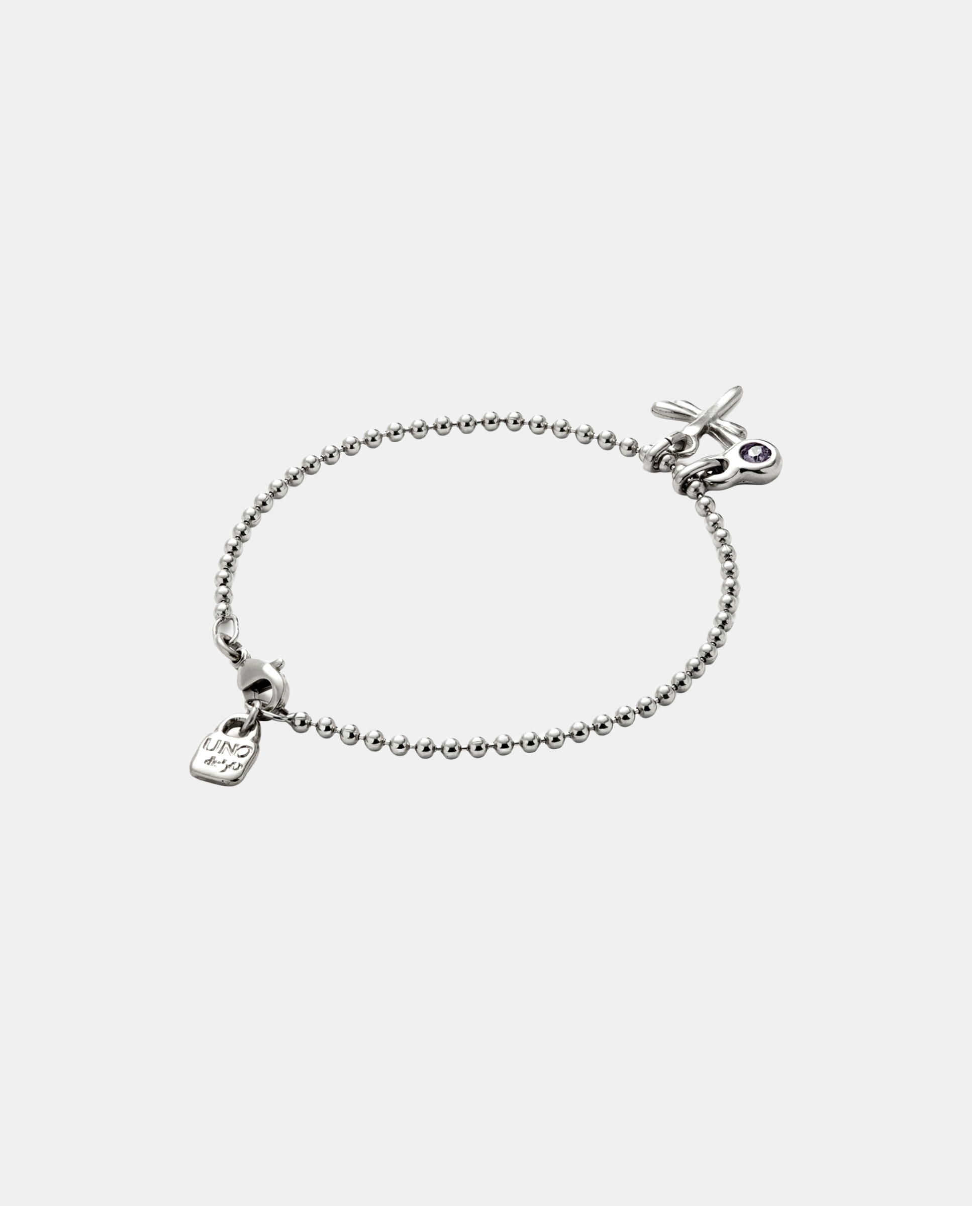 Pulsera de cadena fina con dos charm y cristal en aleación de metales bañado en plata de ley - UNO de 50 - Morado Morado-2