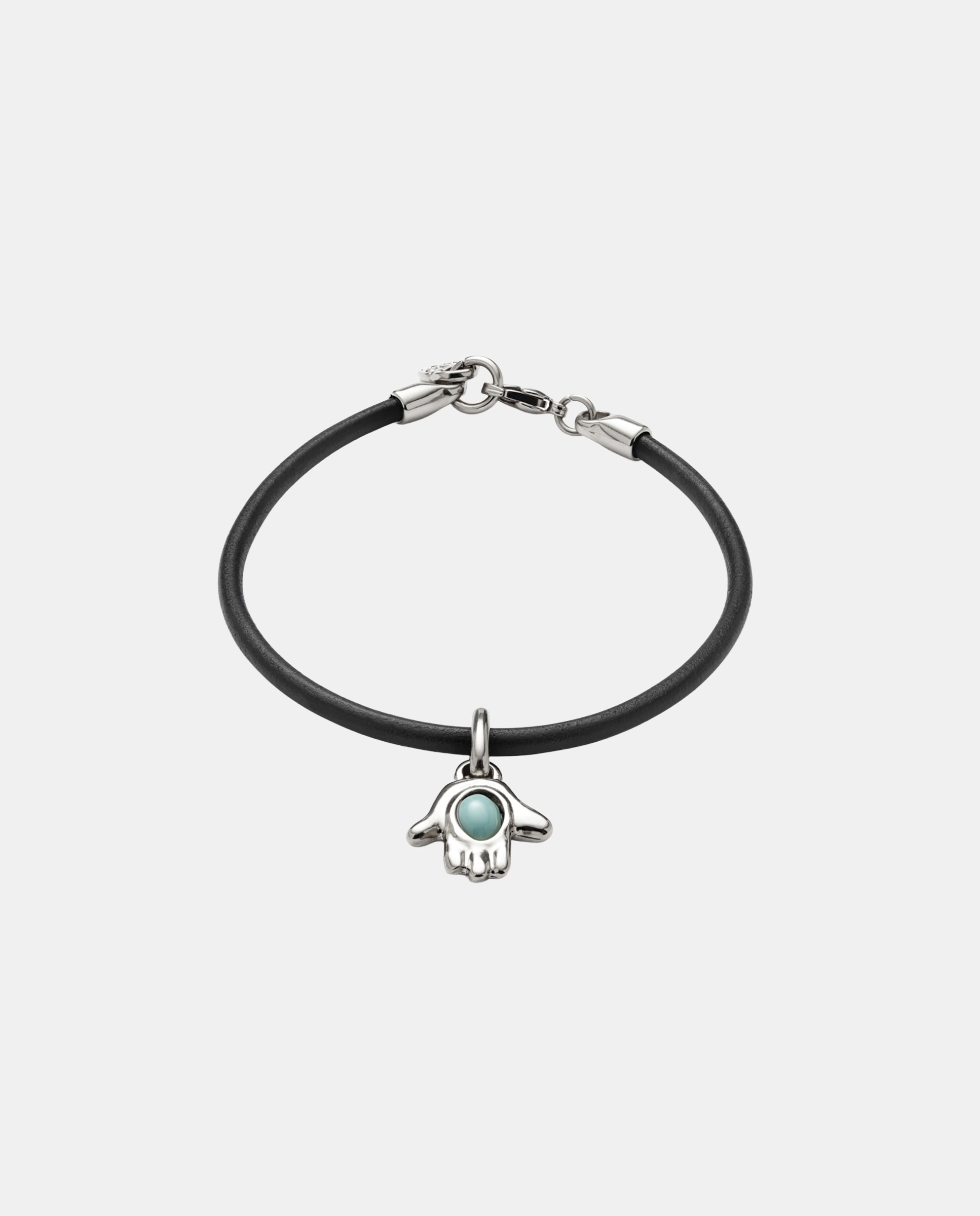 Pulsera de cuero con charm de mano con piedra en aleación de metales bañado en plata de ley - UNO de 50 - Marrón Marrón-1