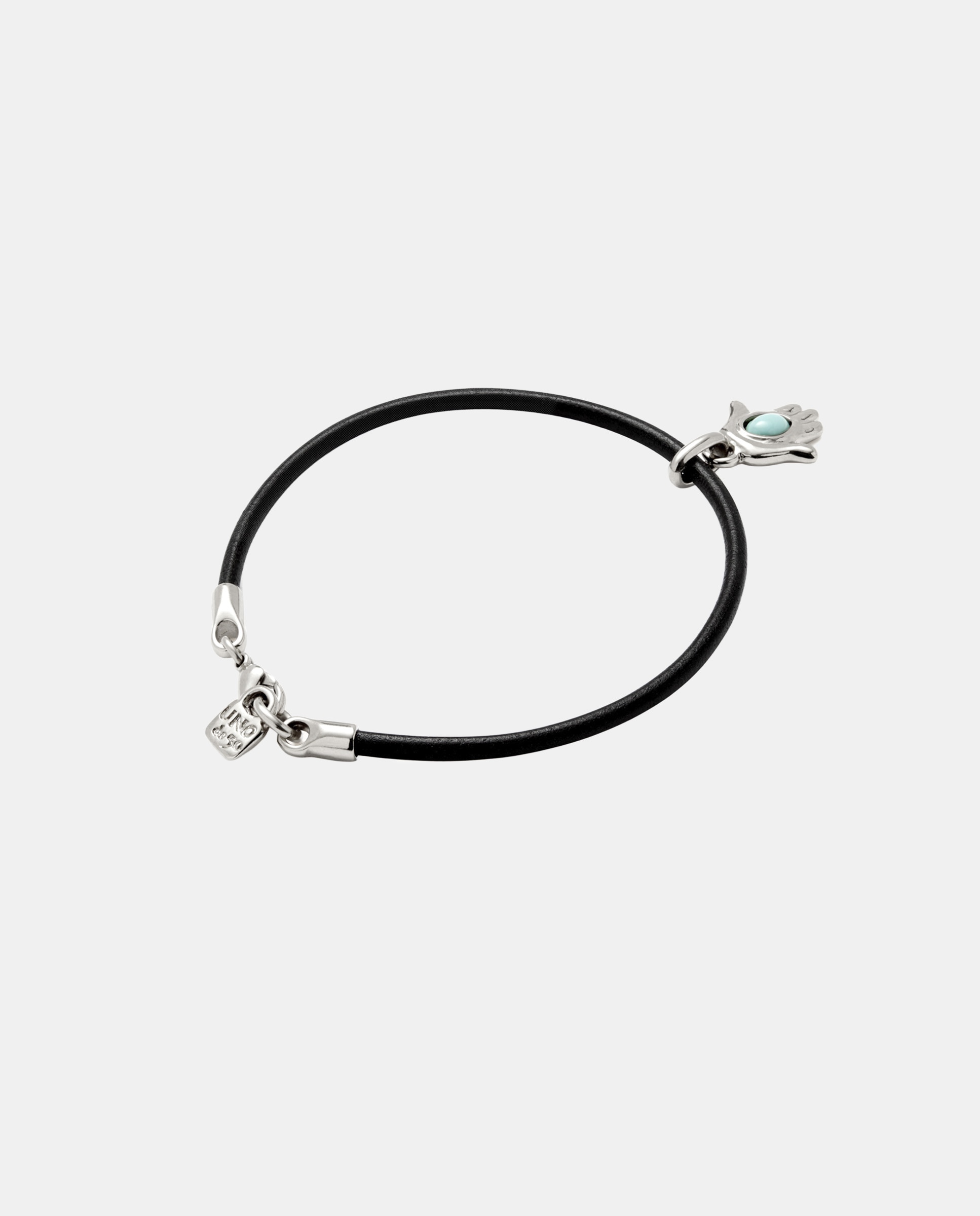 Pulsera de cuero con charm de mano con piedra en aleación de metales bañado en plata de ley - UNO de 50 - Marrón Marrón-2