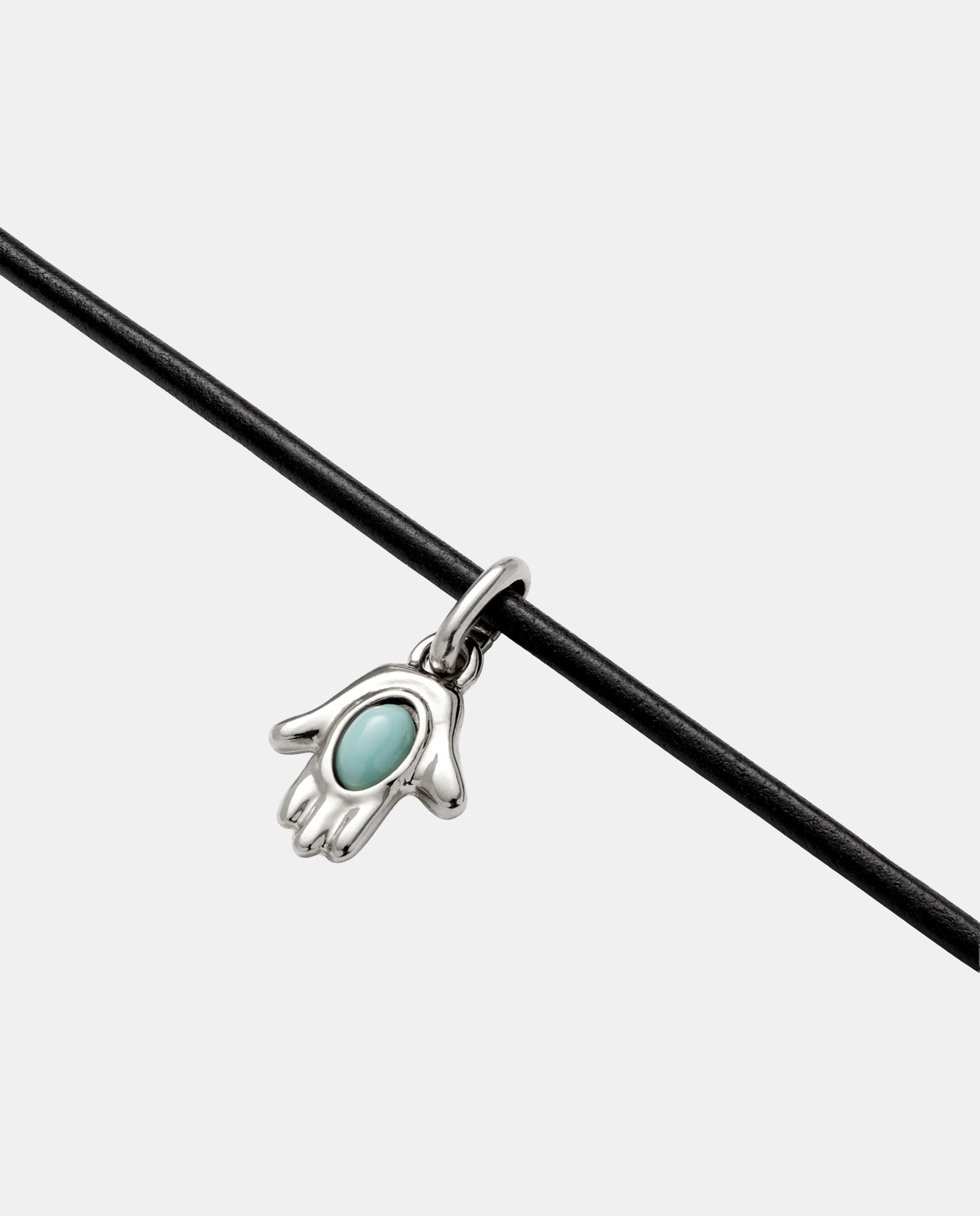 Pulsera de cuero con charm de mano con piedra en aleación de metales bañado en plata de ley - UNO de 50 - Marrón Marrón-3