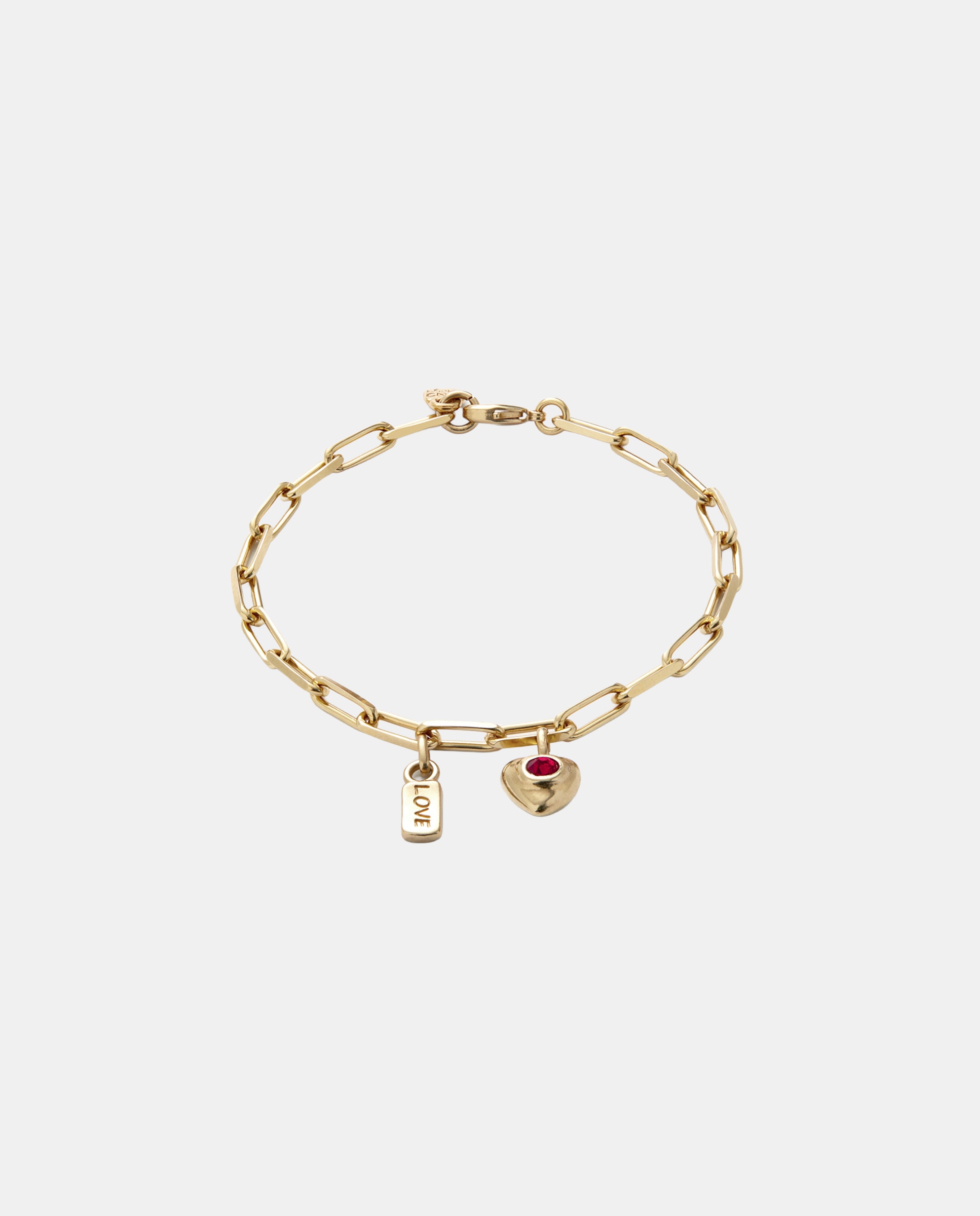 Pulsera de cadena con 2 charms pequeños de aleación de metales bañado en oro 18k - UNO de 50 - Rojo Rojo-1