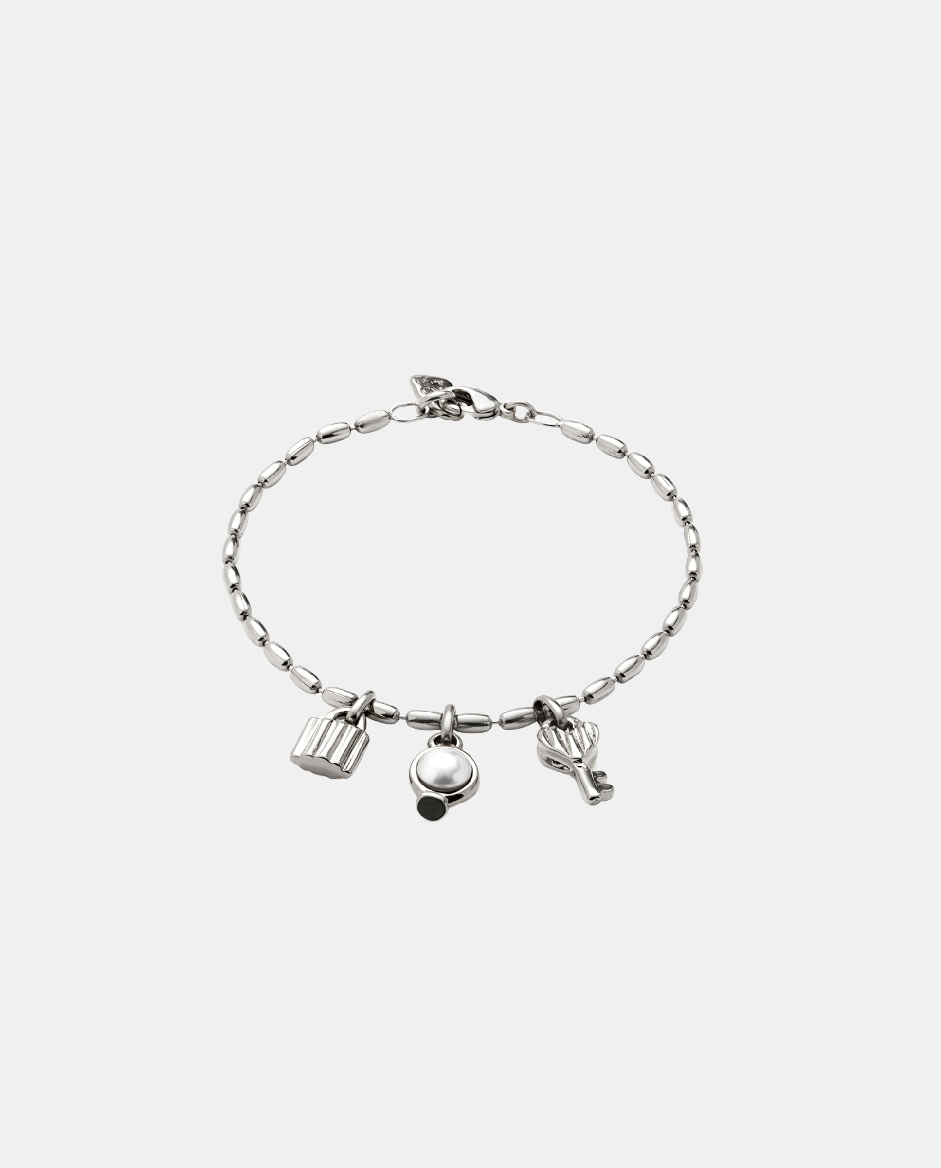 Pulsera de cadena con 2 charms pequeños y perla de aleación de metales bañado en plata de ley - UNO de 50 - Rojo Rojo-1