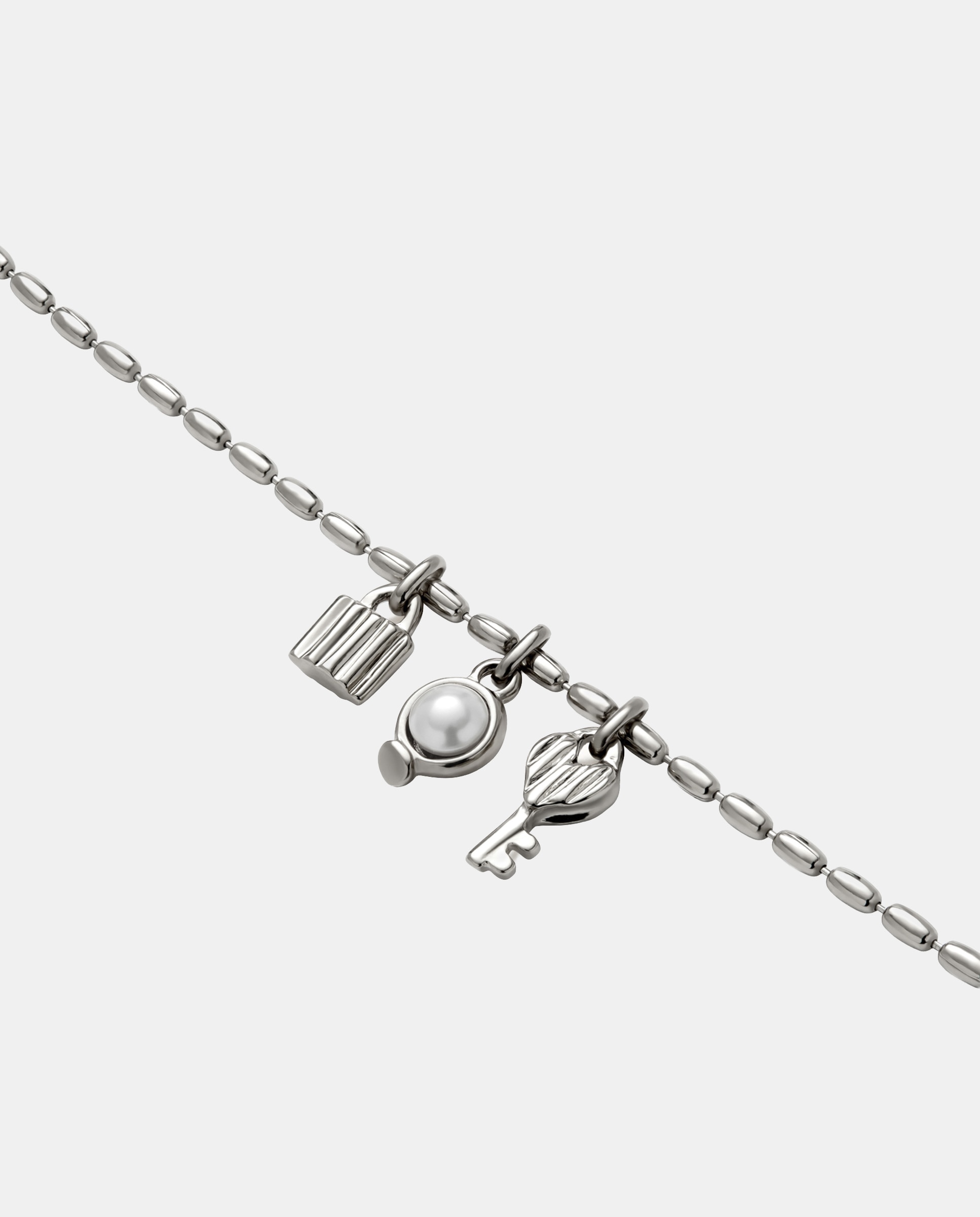 Pulsera de cadena con 2 charms pequeños y perla de aleación de metales bañado en plata de ley - UNO de 50 - Rojo Rojo-3