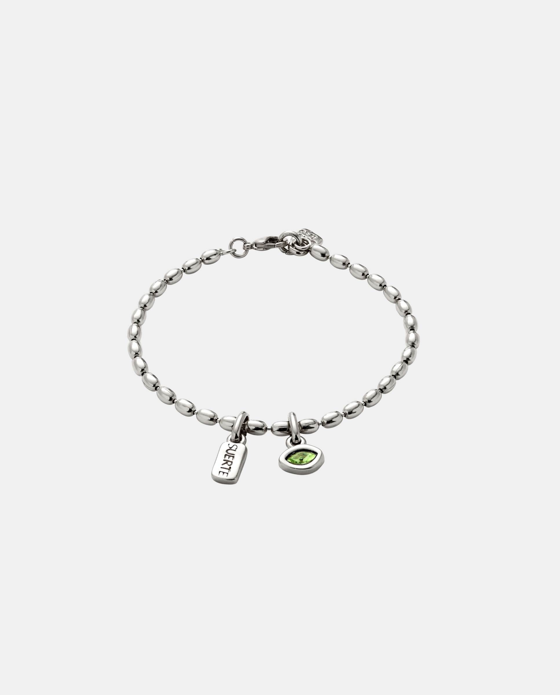 Pulsera de cadena con charm pequeño y cristal de aleación de metales bañado en plata de ley - UNO de 50 - Verde Verde-1