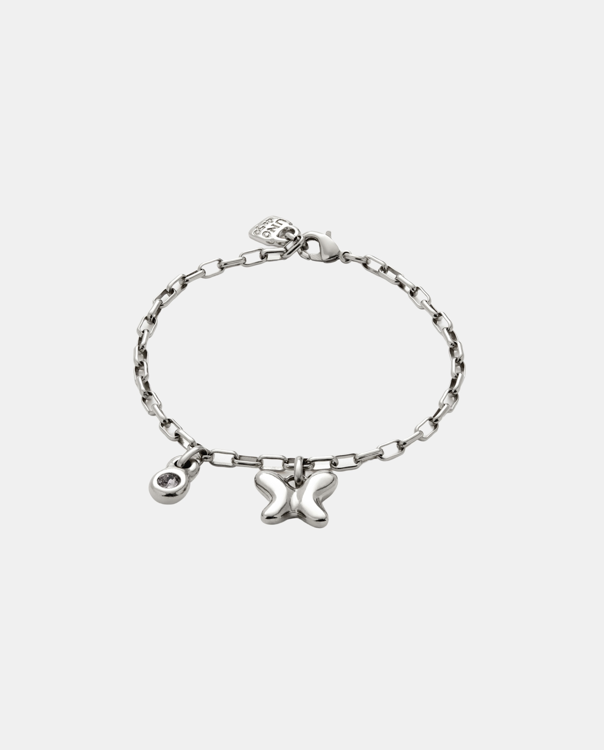 Pulsera de cadena con charm mariposa y cristal de aleación de metales bañado en plata de ley - UNO de 50 - Verde Verde-1