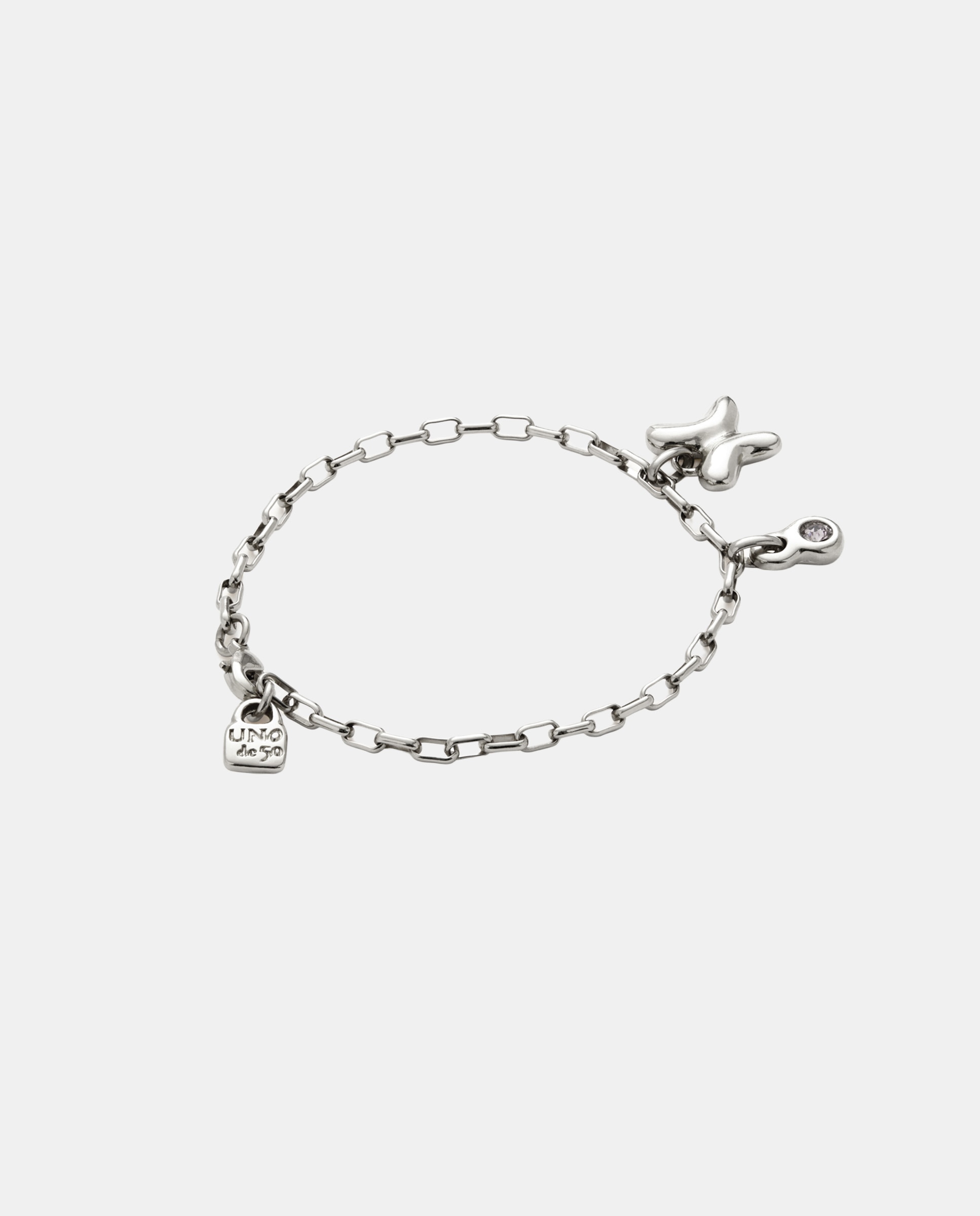 Pulsera de cadena con charm mariposa y cristal de aleación de metales bañado en plata de ley - UNO de 50 - Verde Verde-2