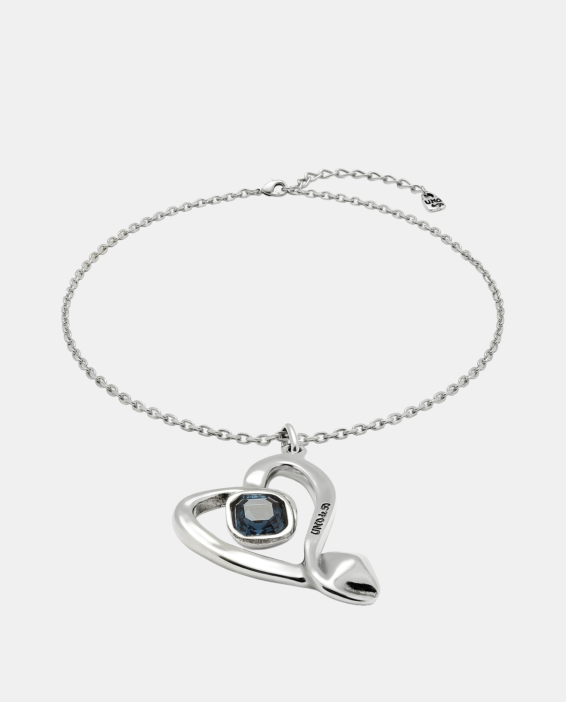 Colgante mediano de aleación de metales con baño en plata de ley y corazon con cristal facetado - UNO de 50 - Azul Azul-2