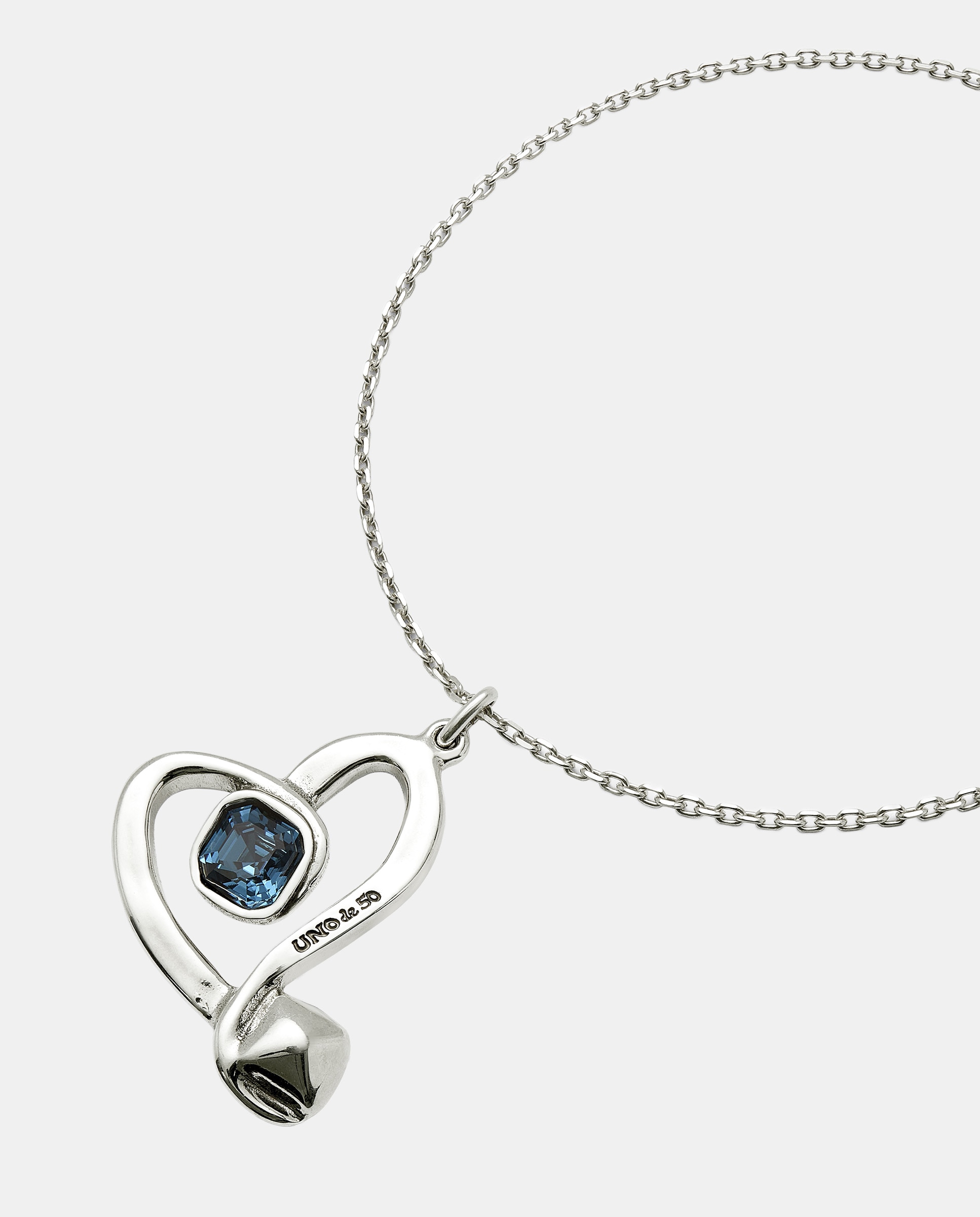 Colgante mediano de aleación de metales con baño en plata de ley y corazon con cristal facetado - UNO de 50 - Azul Azul-3