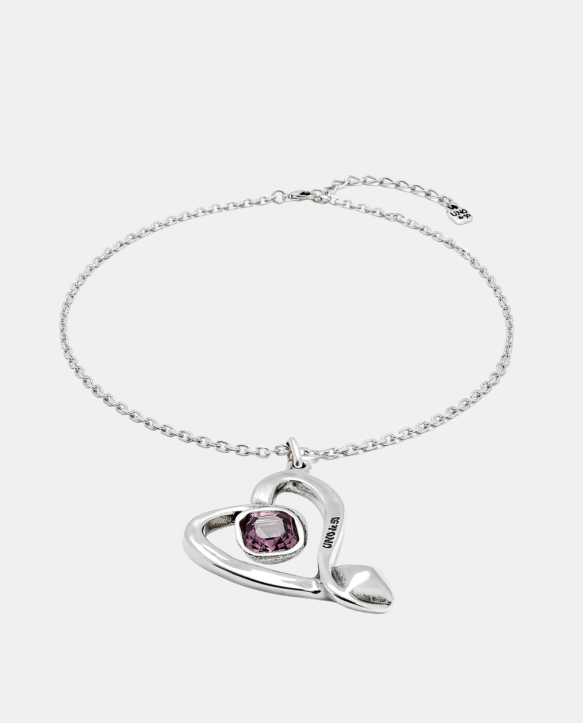 Colgante mediano de aleación de metales con baño en plata de ley y corazon con cristal facetado - UNO de 50 - Blanco Blanco-2