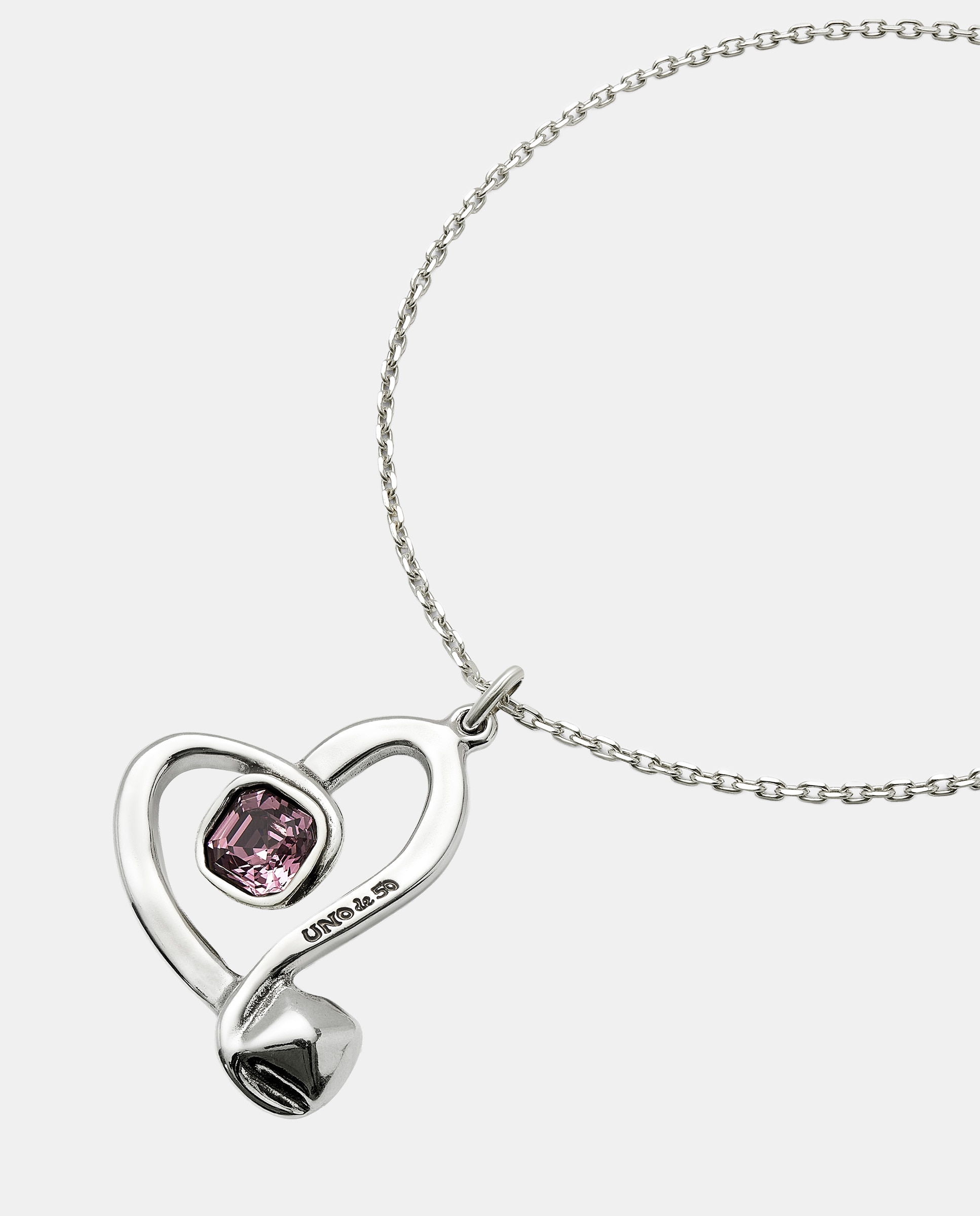 Colgante mediano de aleación de metales con baño en plata de ley y corazon con cristal facetado - UNO de 50 - Blanco Blanco-3