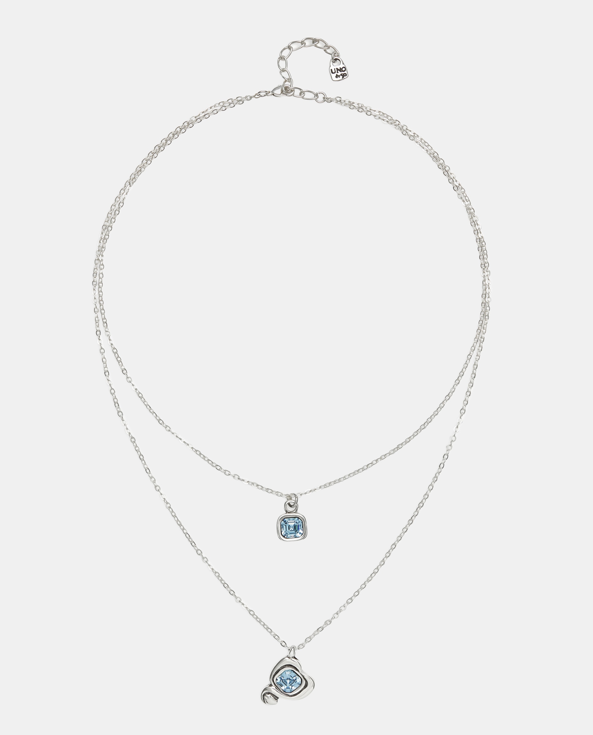 Imagen 0 de Colgante de aleacion de metales bañado en plata de ley con doble cadena y corazon con cristal Rosa