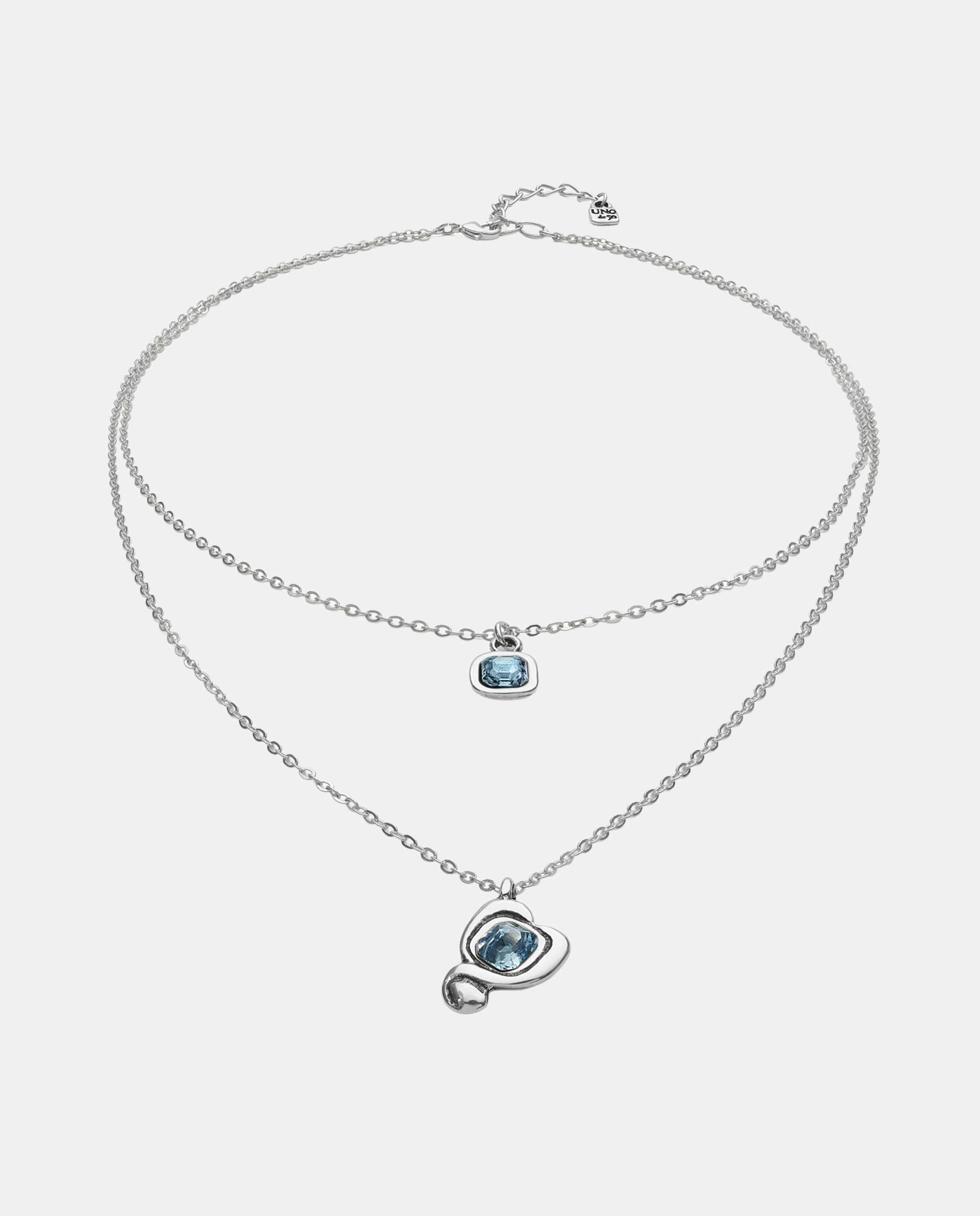 Colgante de aleacion de metales bañado en plata de ley con doble cadena y corazon con cristal - UNO de 50 - Rosa Rosa-2