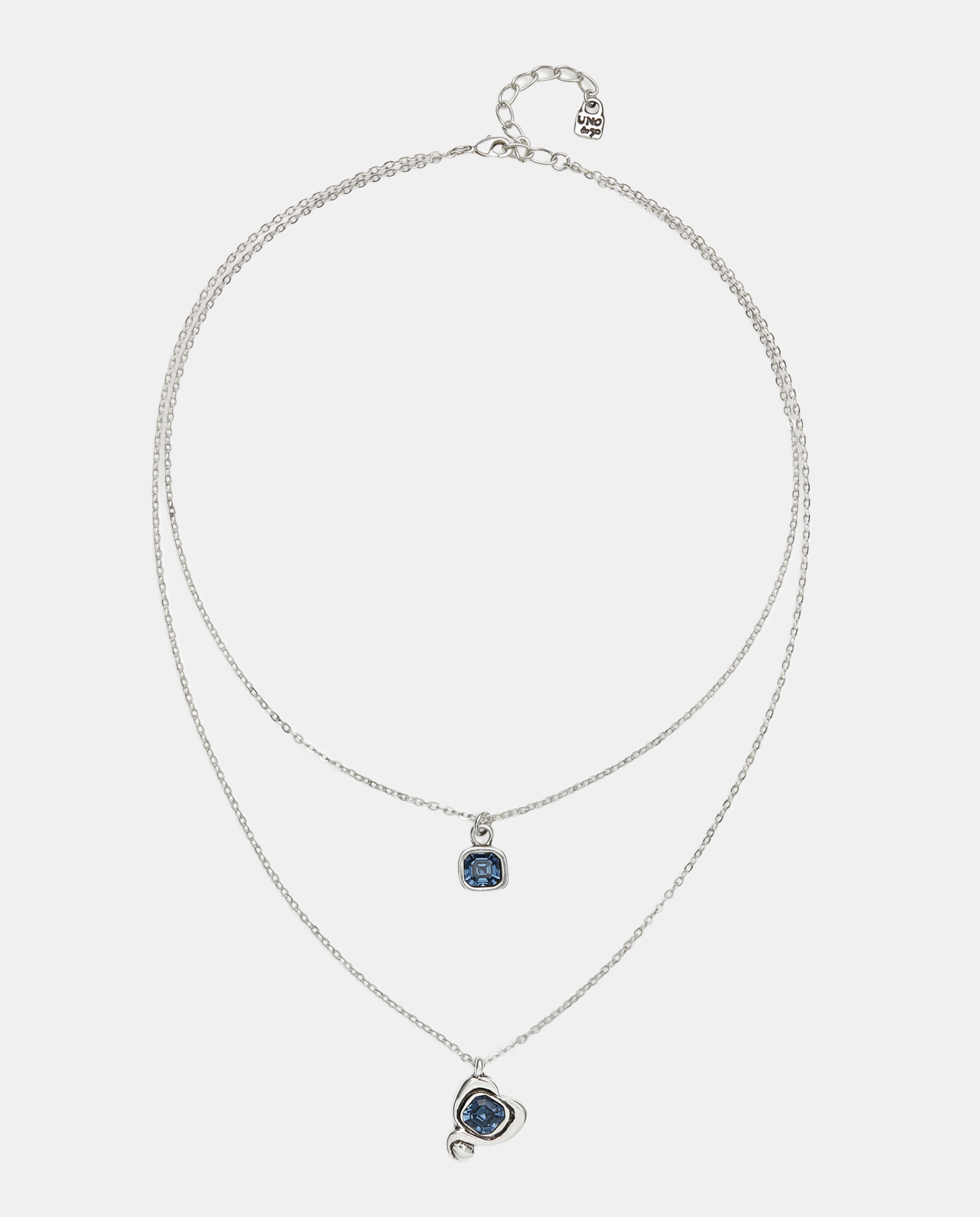 Imagen 0 de Colgante de aleacion de metales bañado en plata de ley con doble cadena y corazon con cristal Azul claro