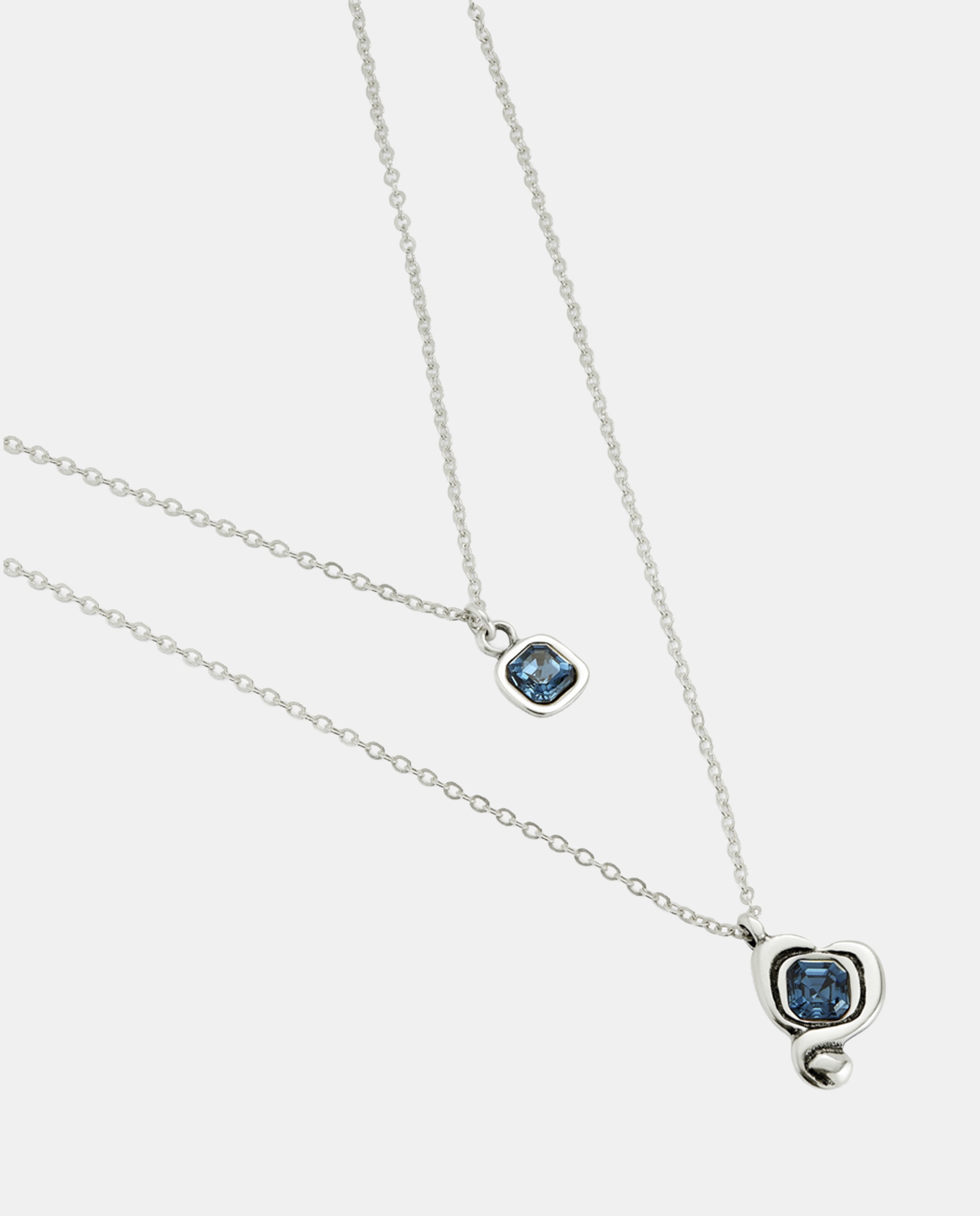 Colgante de aleacion de metales bañado en plata de ley con doble cadena y corazon con cristal - UNO de 50 - Azul claro Azul claro-3