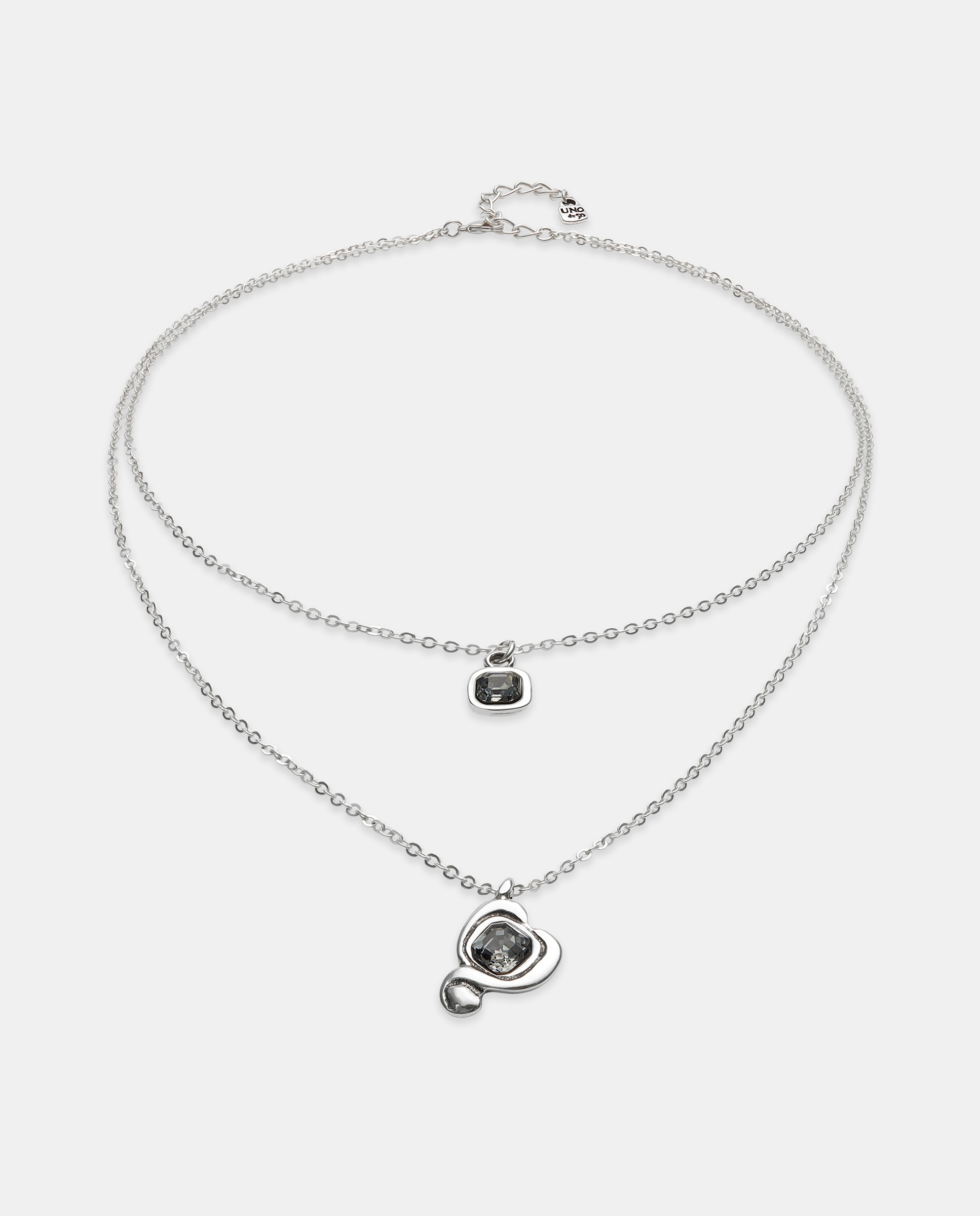 Colgante bañado en de ley con doble cadena y corazones centrales con cristal - UNO de 50 - Plata Plata-2