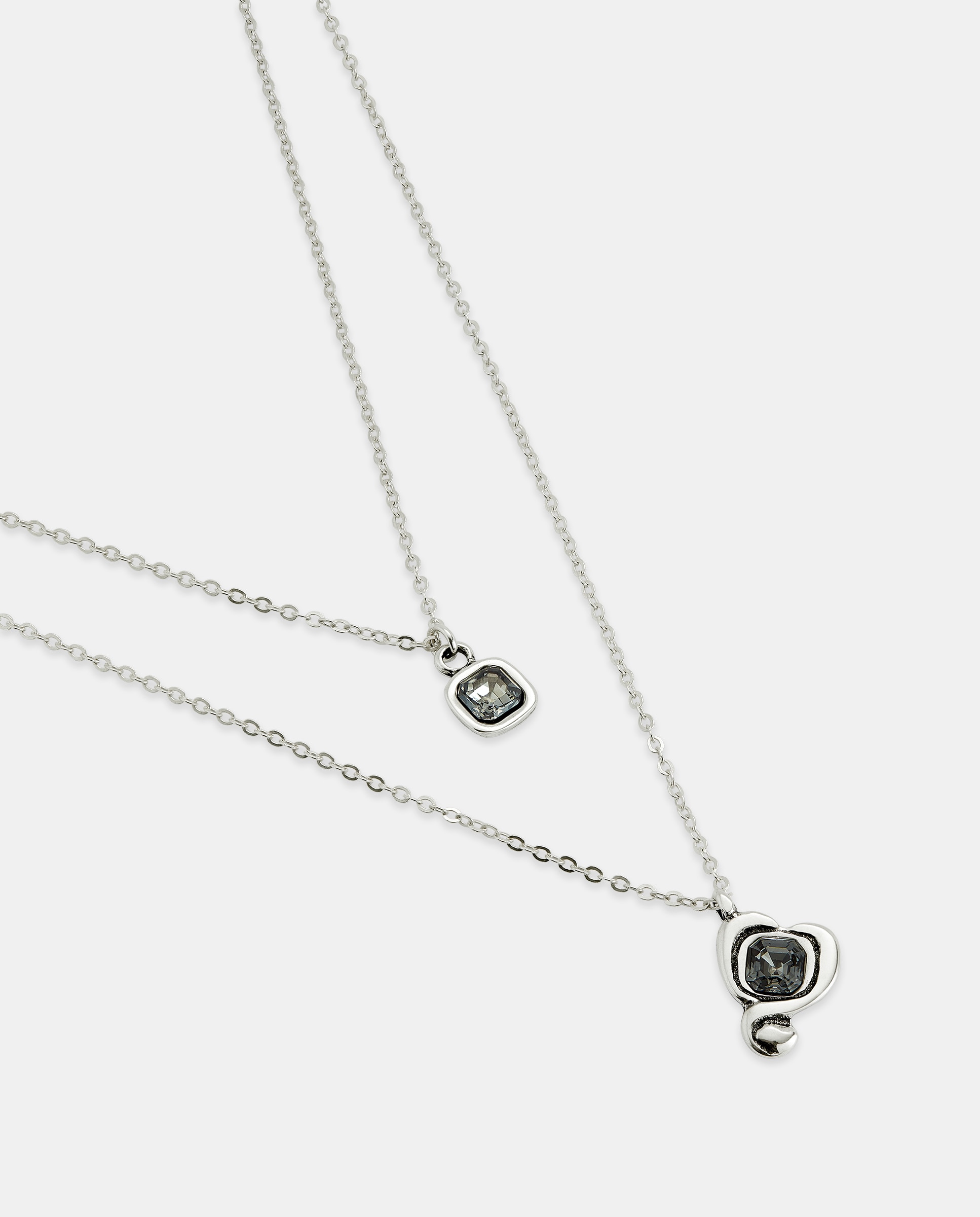 Colgante bañado en de ley con doble cadena y corazones centrales con cristal - UNO de 50 - Plata Plata-3