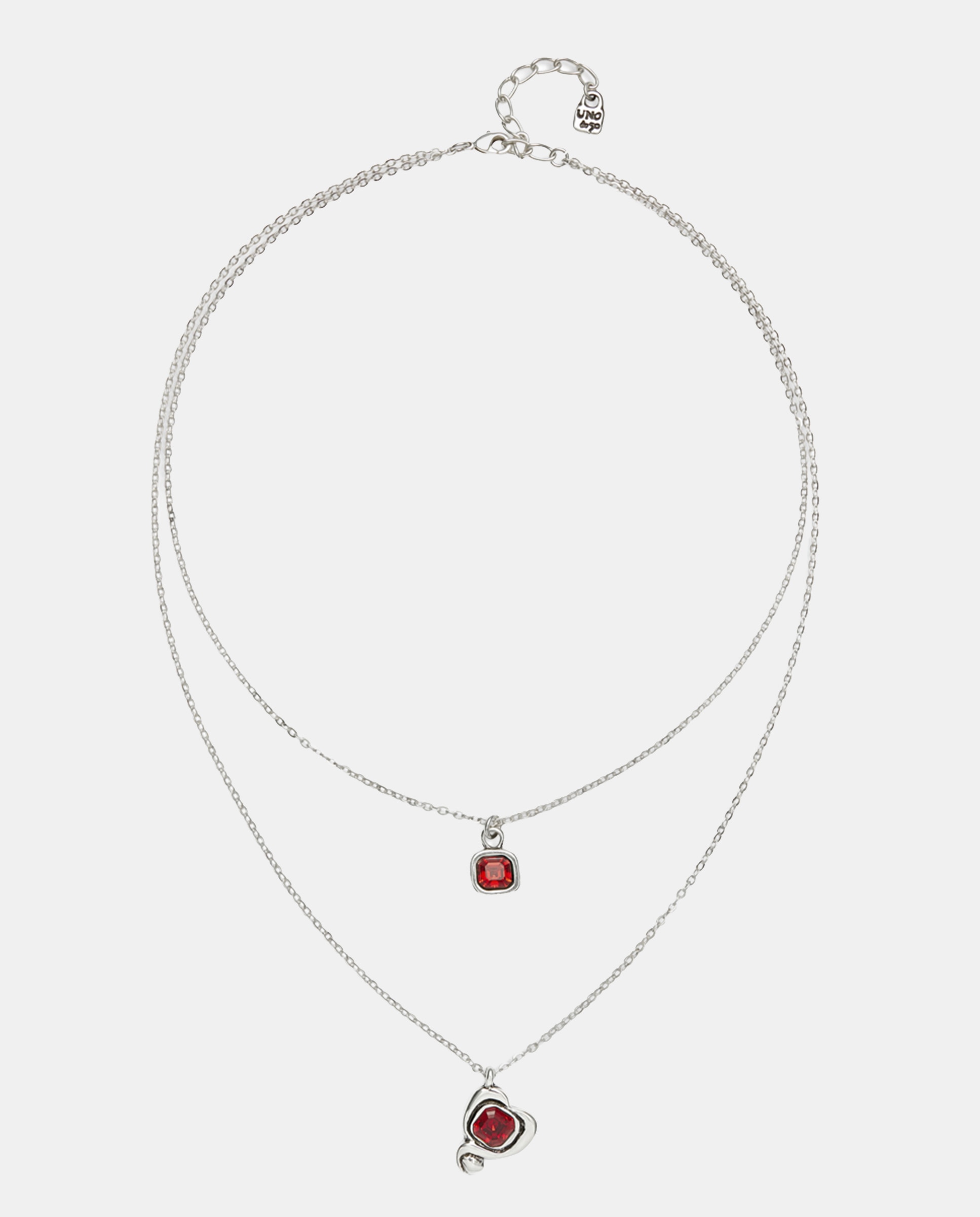 Imagen 0 de Colgante de aleacion de metales bañado en plata de ley con doble cadena y corazon con cristal Blanco