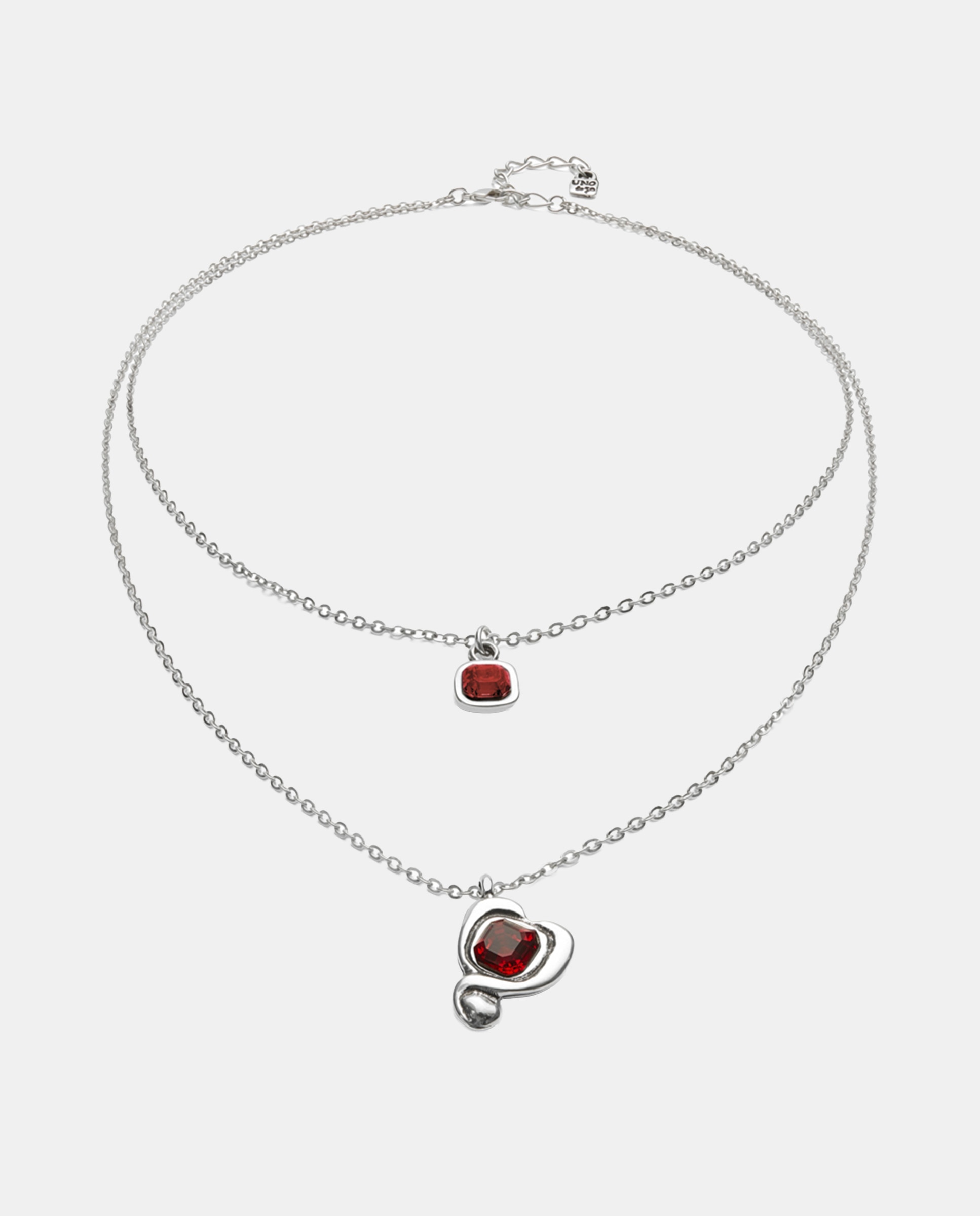 Colgante de aleacion de metales bañado en plata de ley con doble cadena y corazon con cristal - UNO de 50 - Blanco Blanco-2