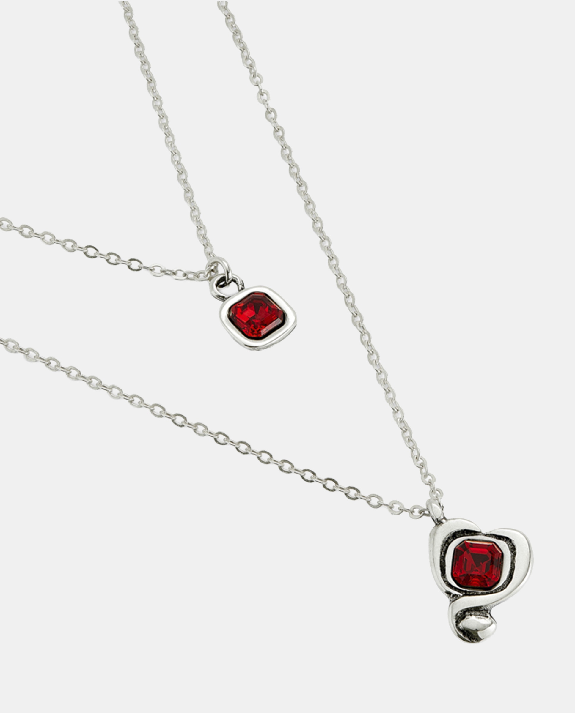 Colgante de aleacion de metales bañado en plata de ley con doble cadena y corazon con cristal - UNO de 50 - Blanco Blanco-3