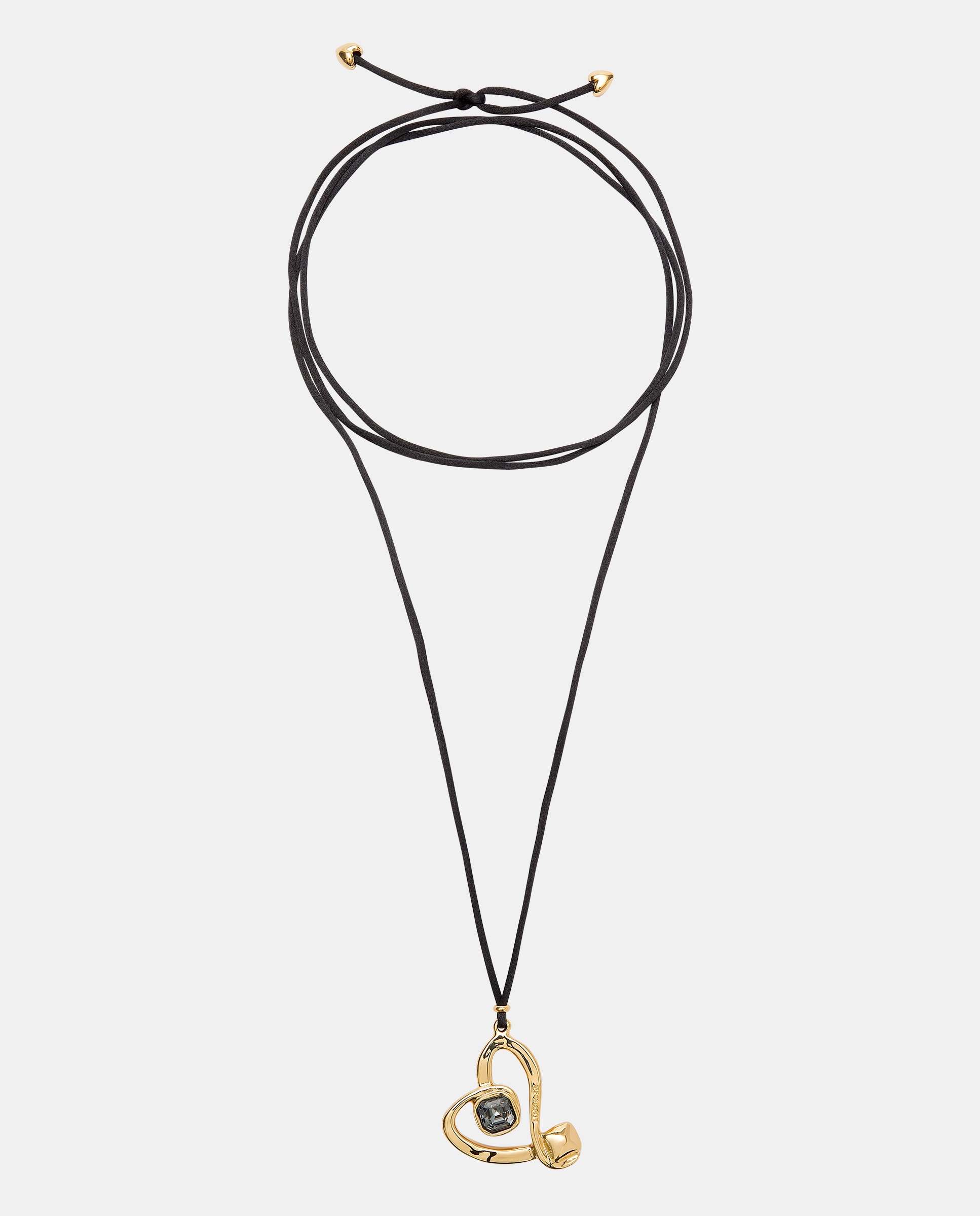Colgante de cordón efecto seda con corazón central bañado en oro 18k con cristal