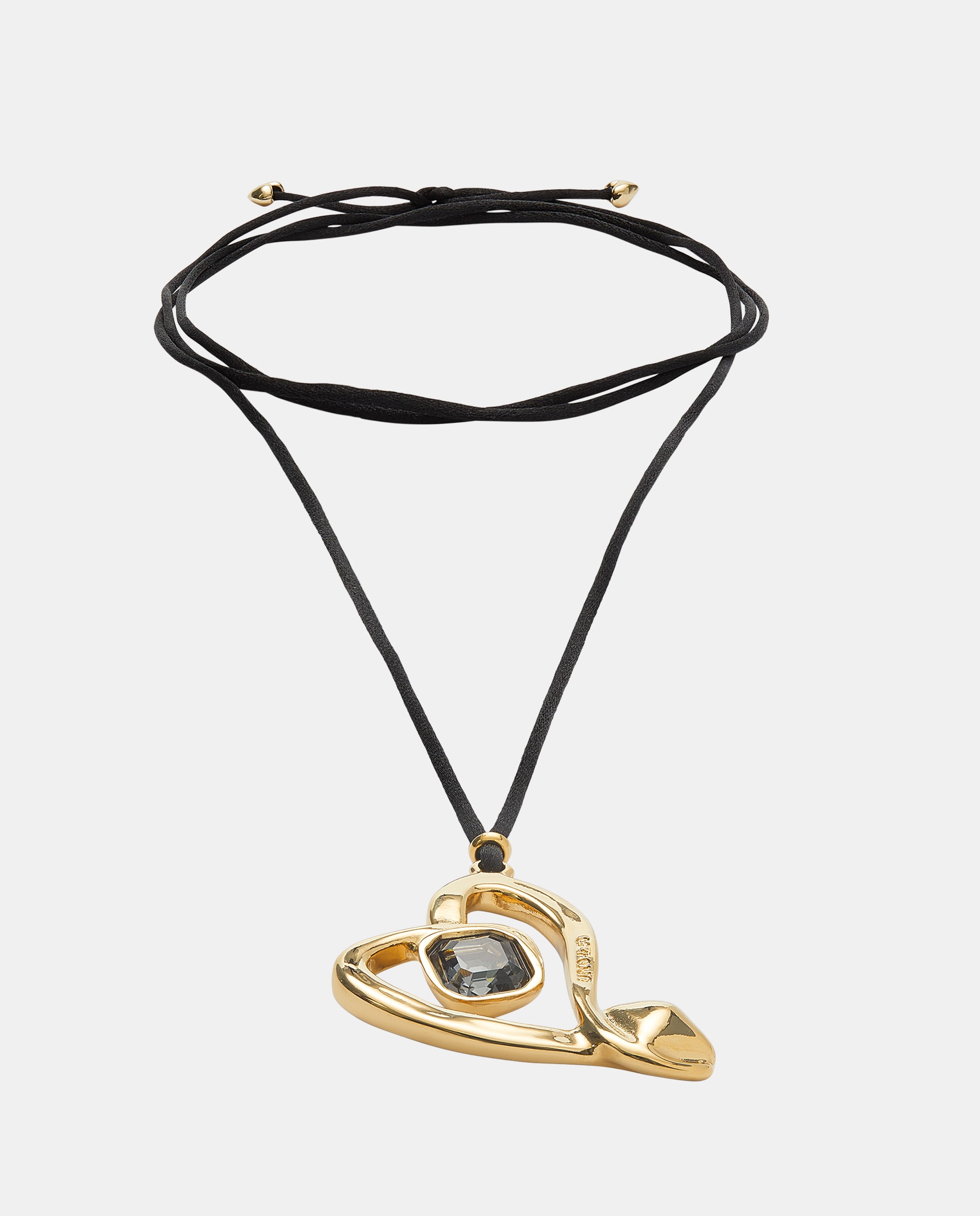 Colgante de cordón efecto seda con corazón central bañado en 18k con cristal - UNO de 50 - Oro Oro-3