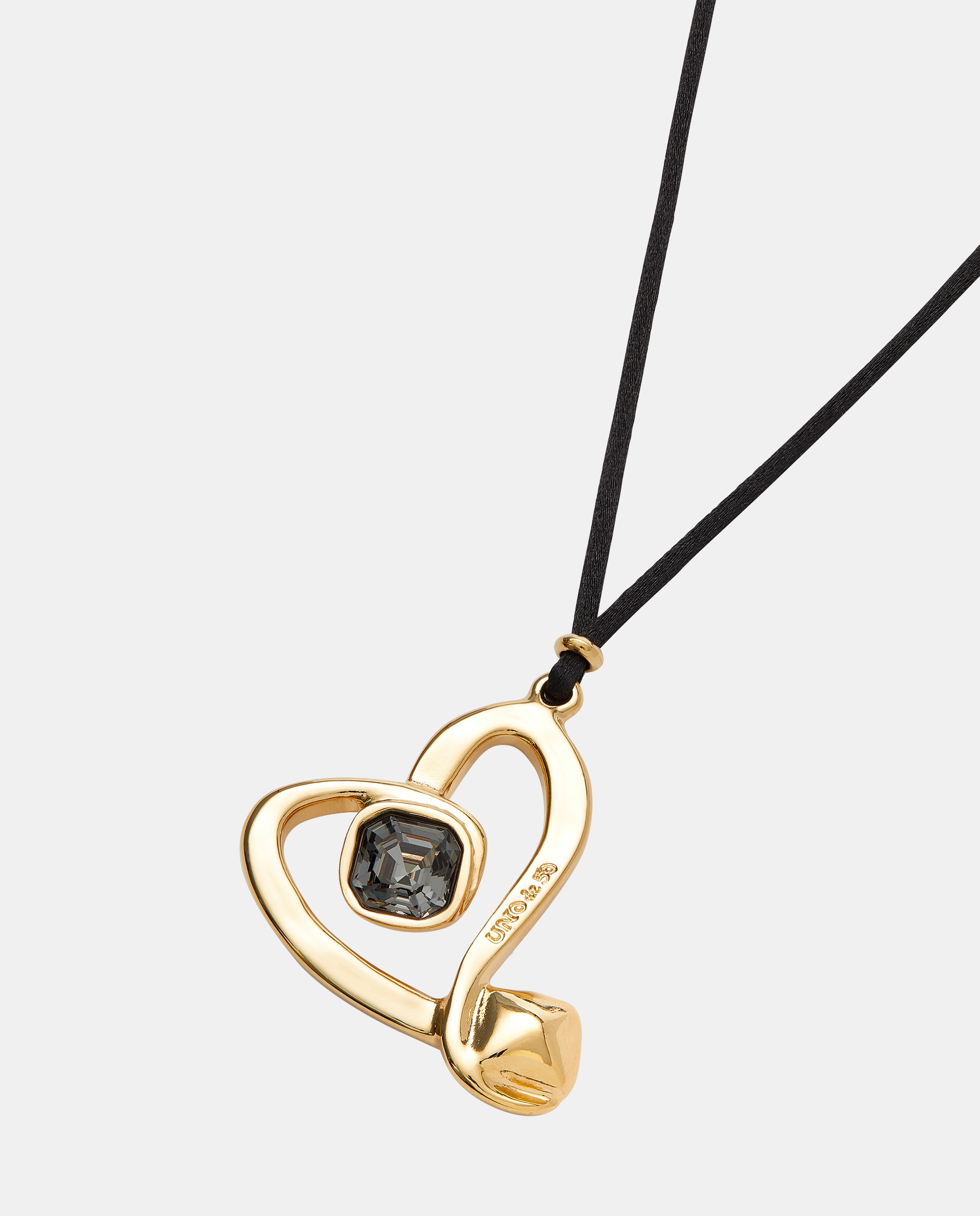Colgante de cordón efecto seda con corazón central bañado en 18k con cristal - UNO de 50 - Oro Oro-4