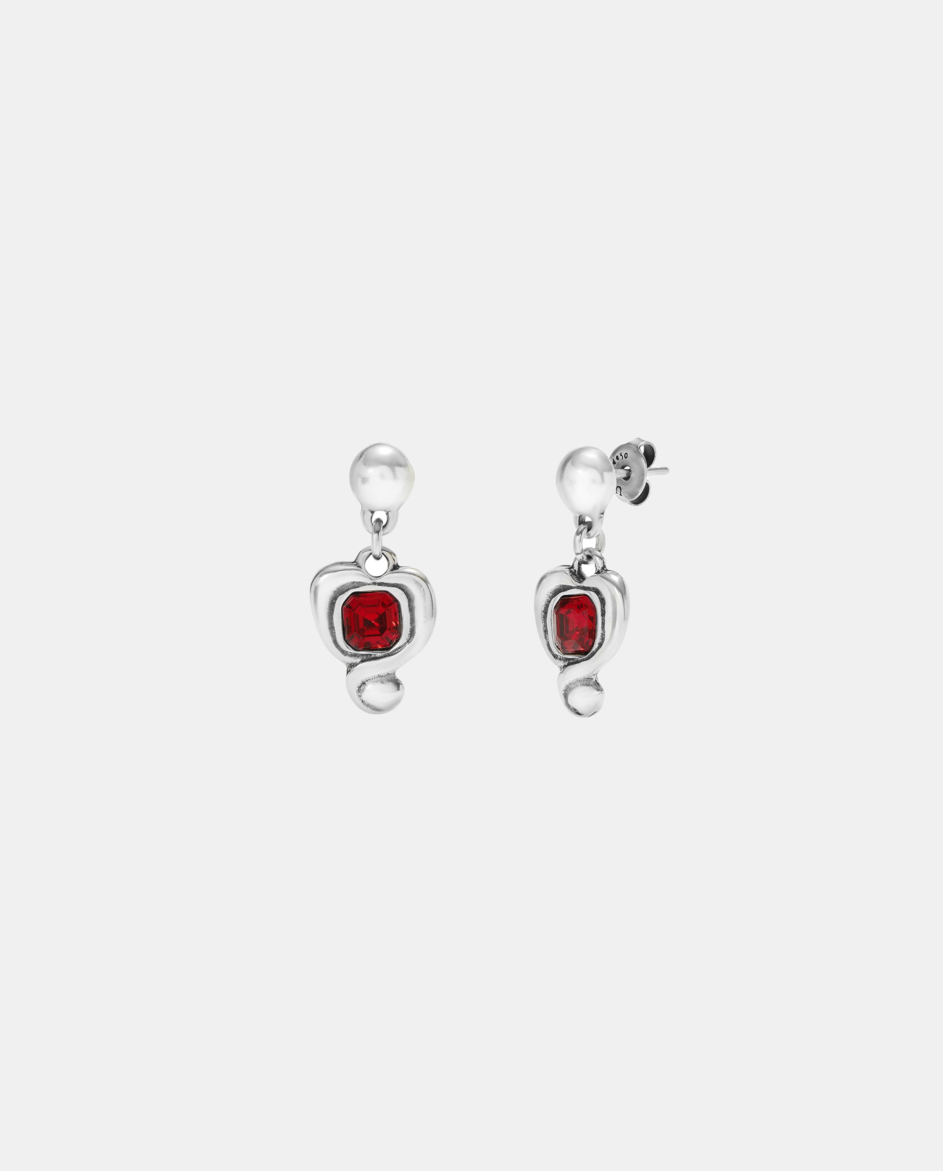 Pendientes en aleaciaón de metales bañada en plata de ley con corazon y cristal - UNO de 50 - Blanco Blanco-1