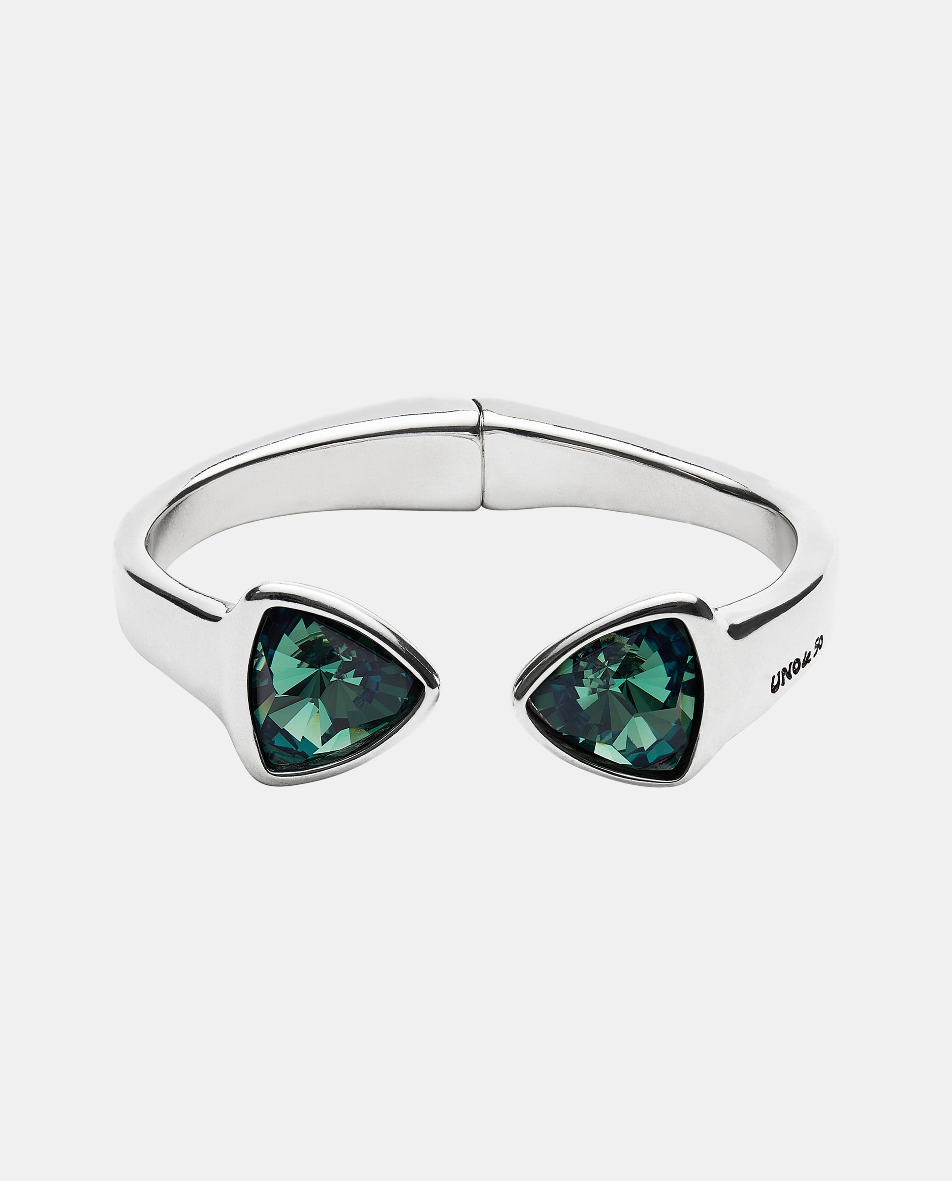 Imagen 0 de Pulsera gruesa bañada en plata de ley con dos cristales facetados verde Plata