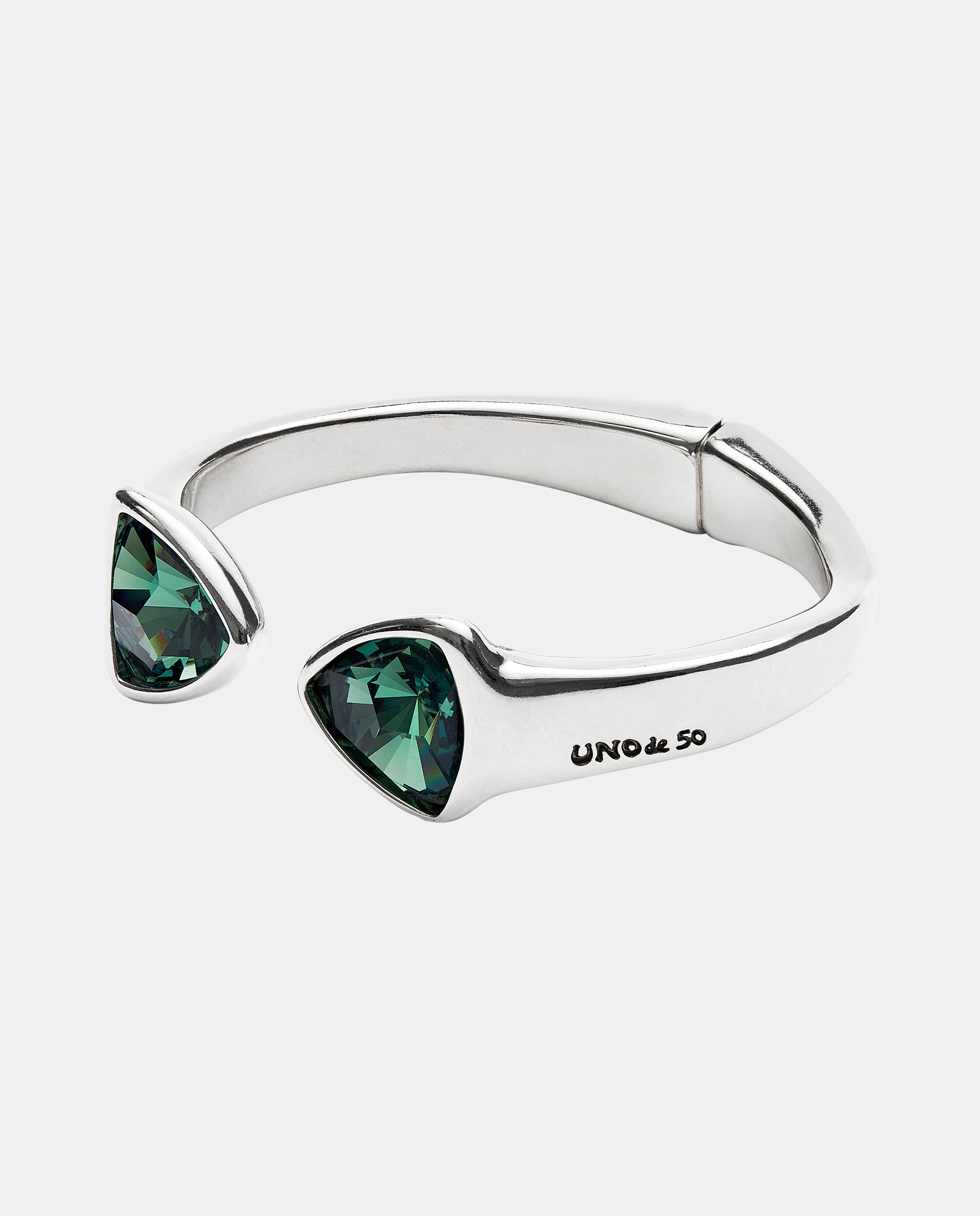 Pulsera gruesa bañada en de ley con dos cristales facetados verde - UNO de 50 - Plata Plata-3