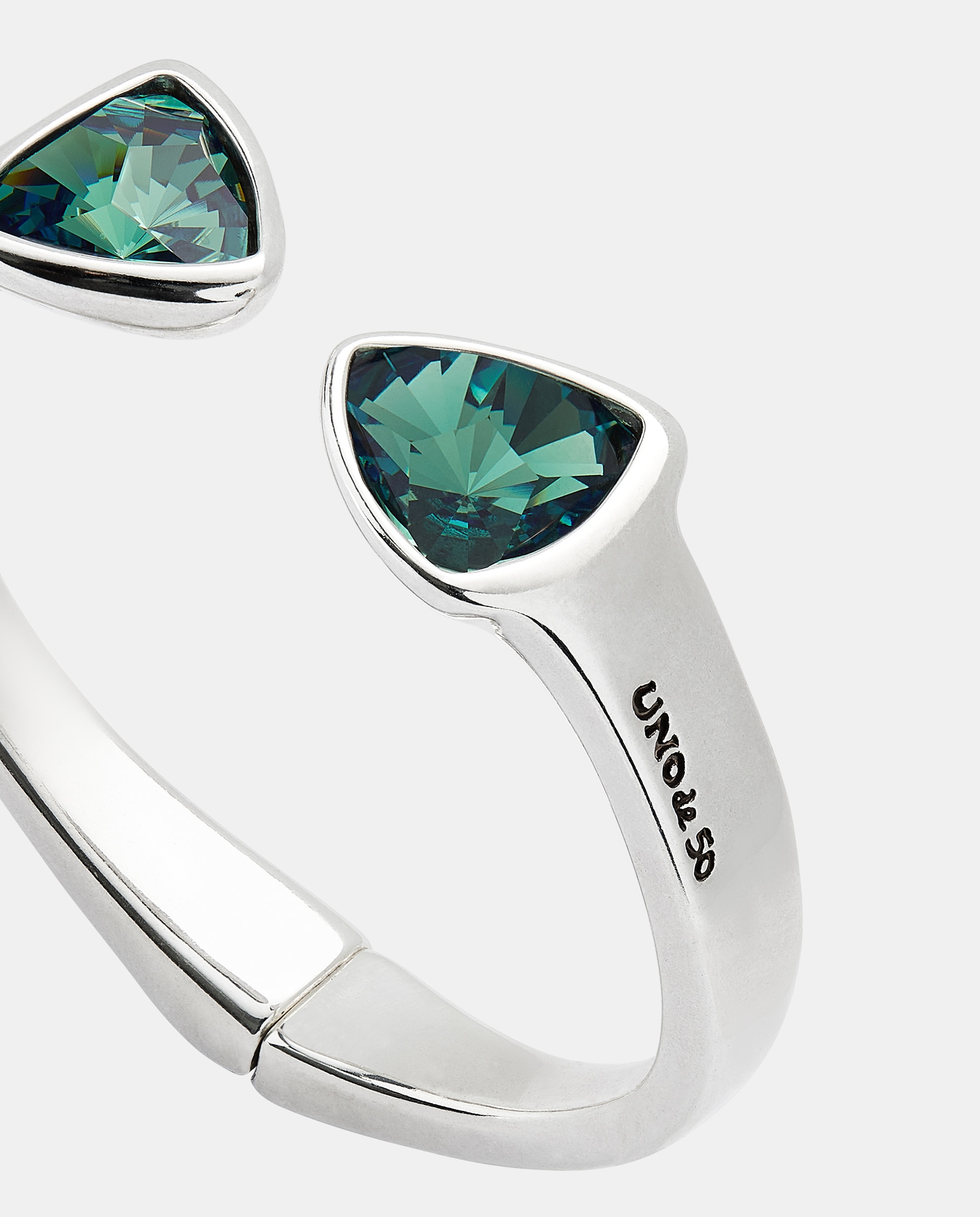 Pulsera gruesa bañada en de ley con dos cristales facetados verde - UNO de 50 - Plata Plata-4