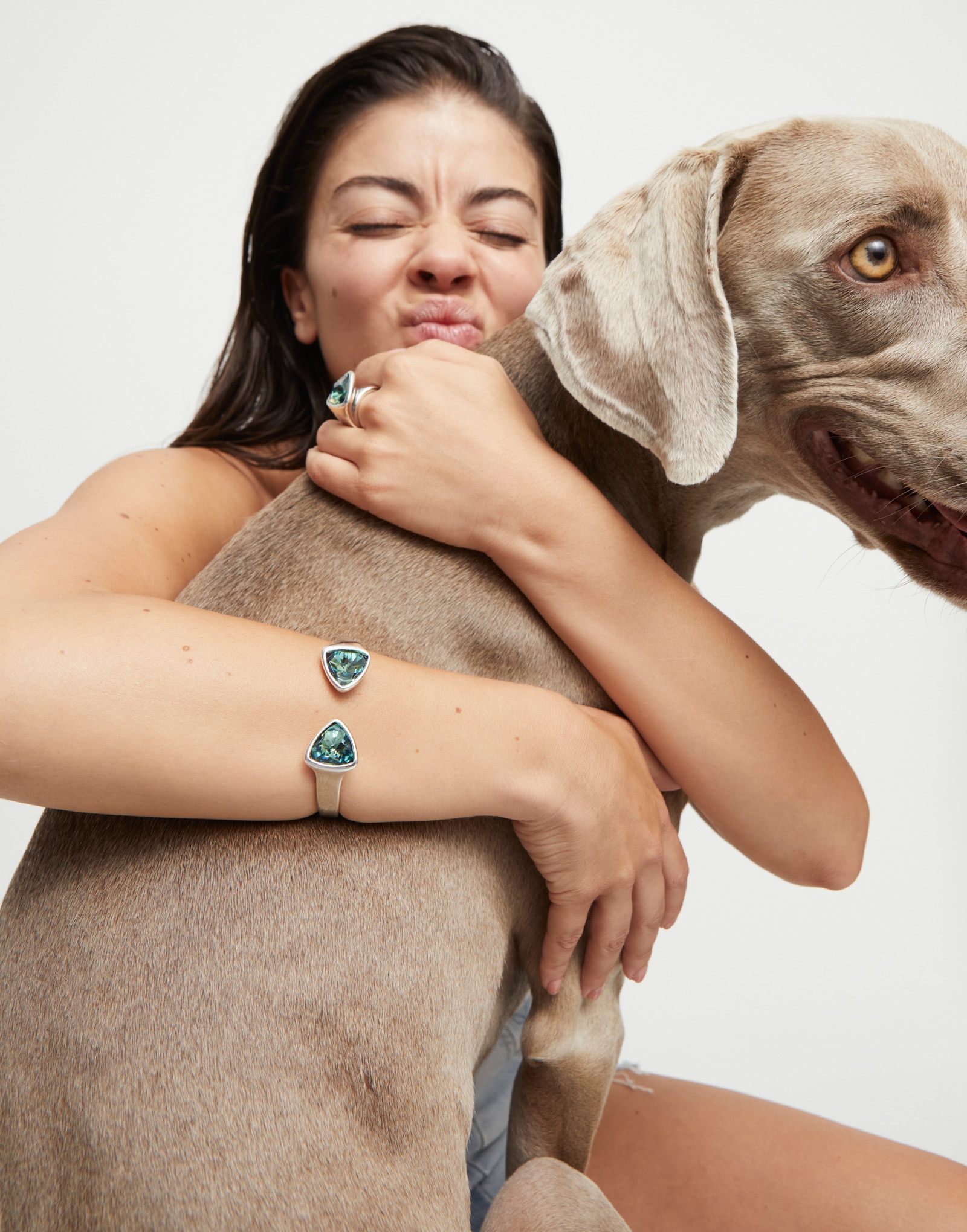Pulsera gruesa bañada en de ley con dos cristales facetados verde - UNO de 50 - Plata Plata-5