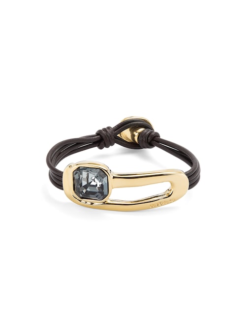 Imagen 0 de Pulsera de cuero bañada en oro 18k y cristal facetado negro