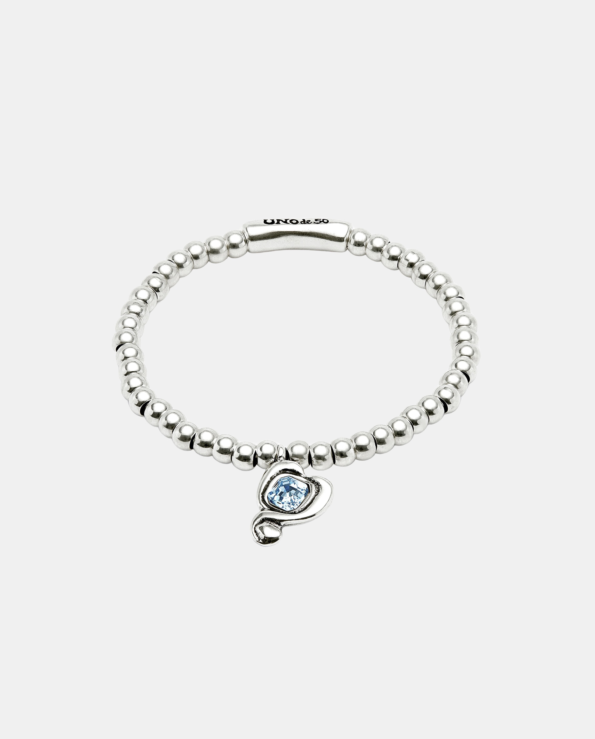 Pulsera de bolas en aleación de metales bañadas en plata de ley con corazon con cristal - UNO de 50 - Verde Verde-1
