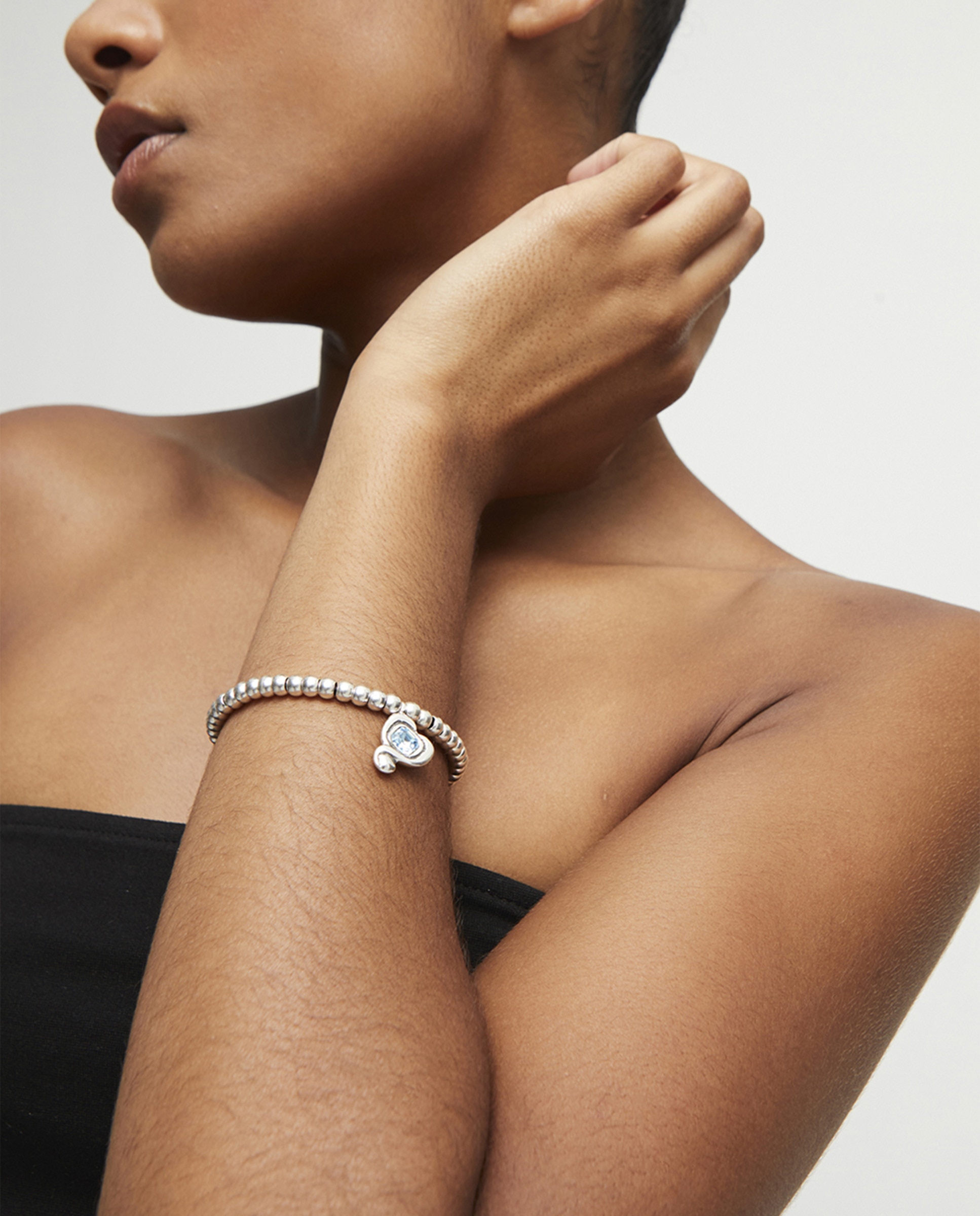 Pulsera de bolas en aleación de metales bañadas en plata de ley con corazon con cristal - UNO de 50 - Verde Verde-4