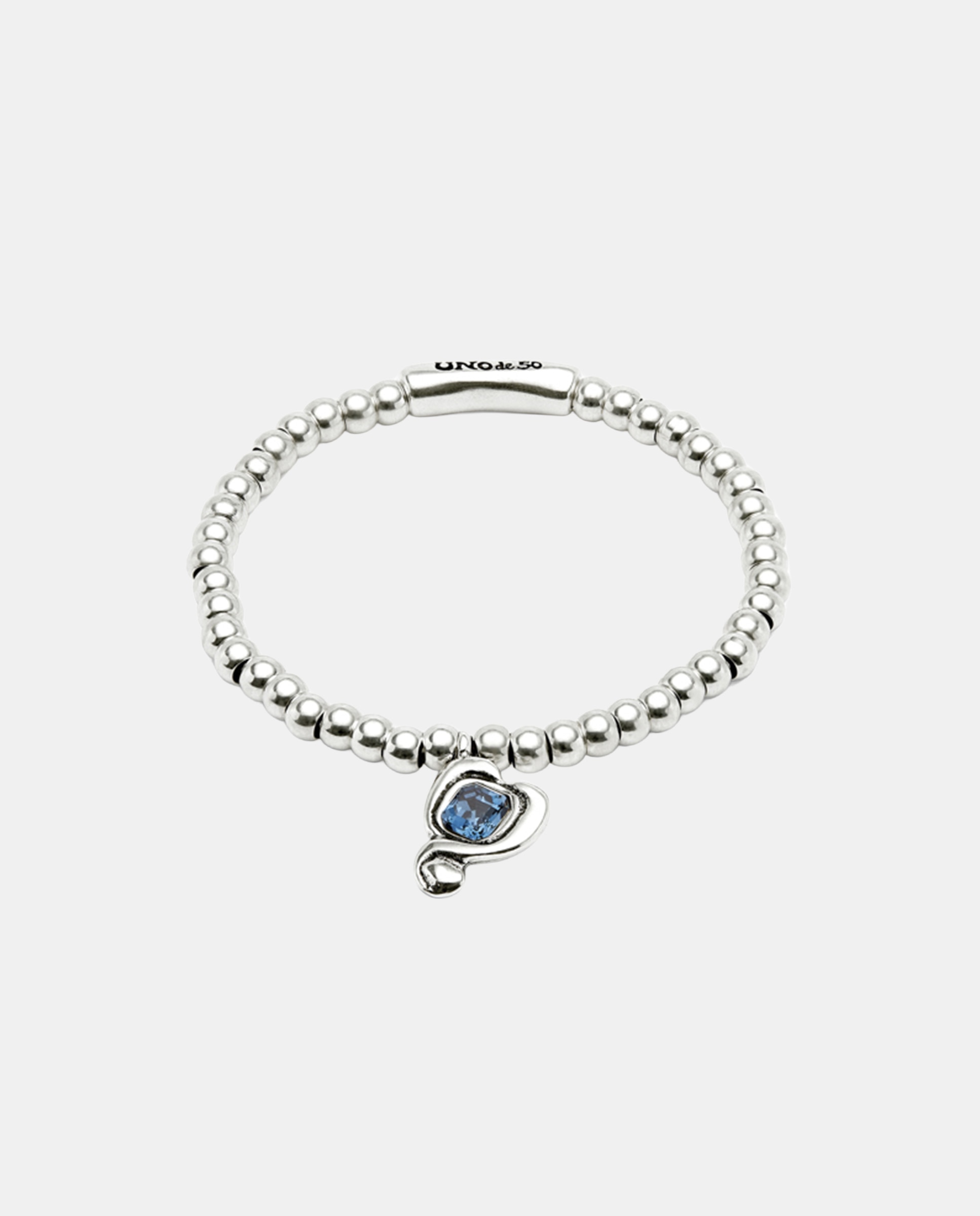 Imagen 1 de Pulsera de bolas en aleación de metales bañadas en plata de ley con corazon con cristal Azul claro