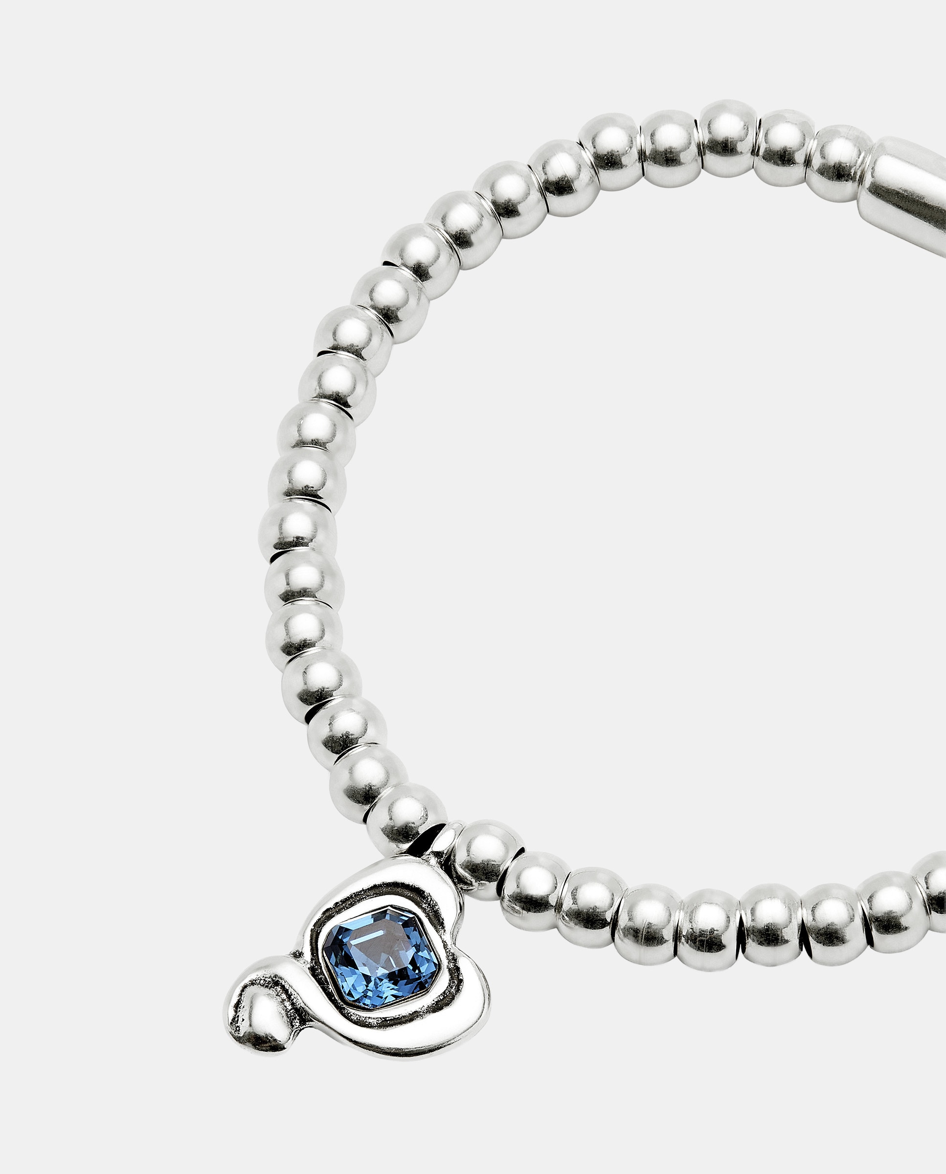 Imagen 3 de Pulsera de bolas en aleación de metales bañadas en plata de ley con corazon con cristal - UNO de 50 - Azul claro Azul claro