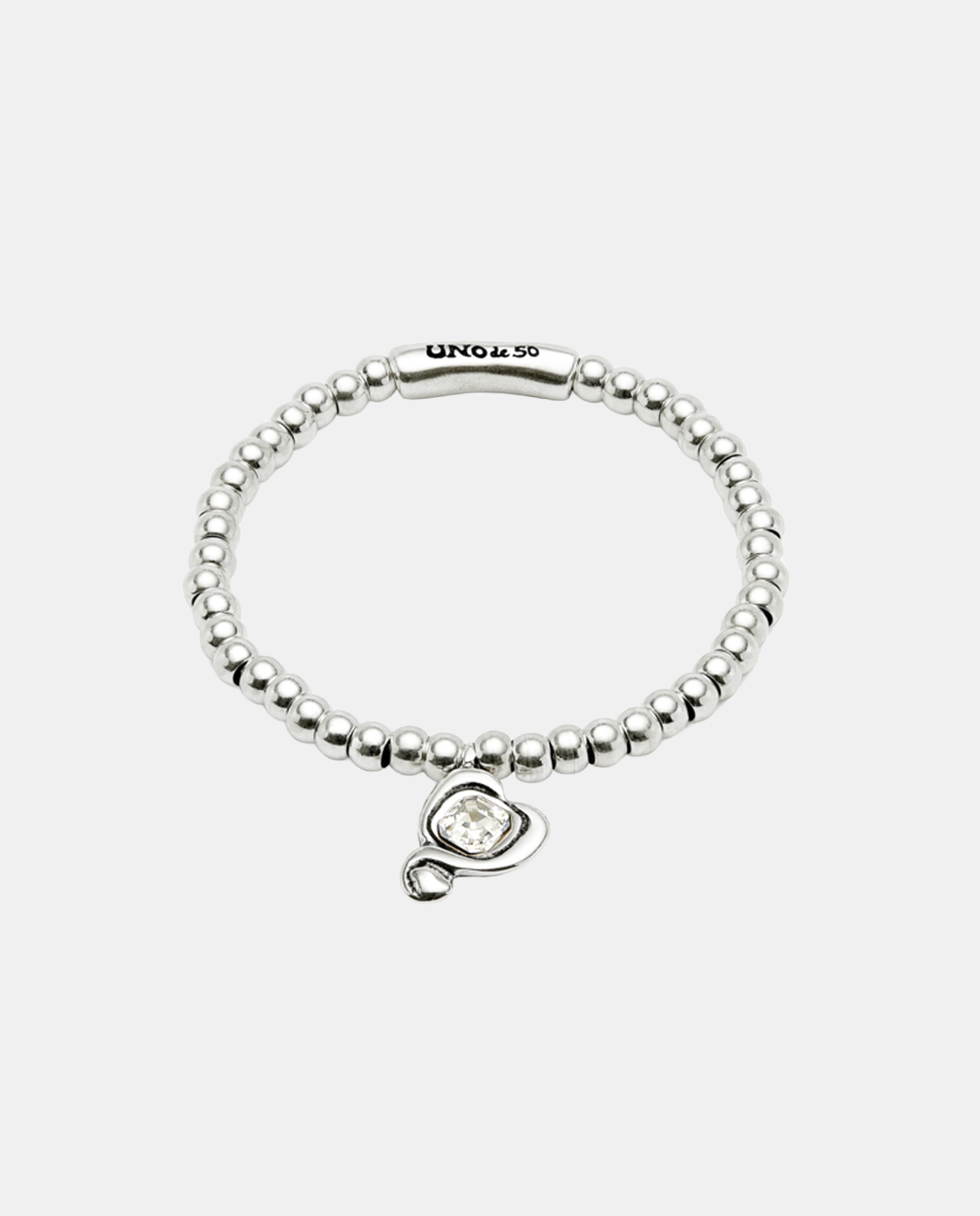 Pulsera de bolas en aleación de metales bañadas en plata de ley con corazon con cristal - UNO de 50 - Azul Azul-1
