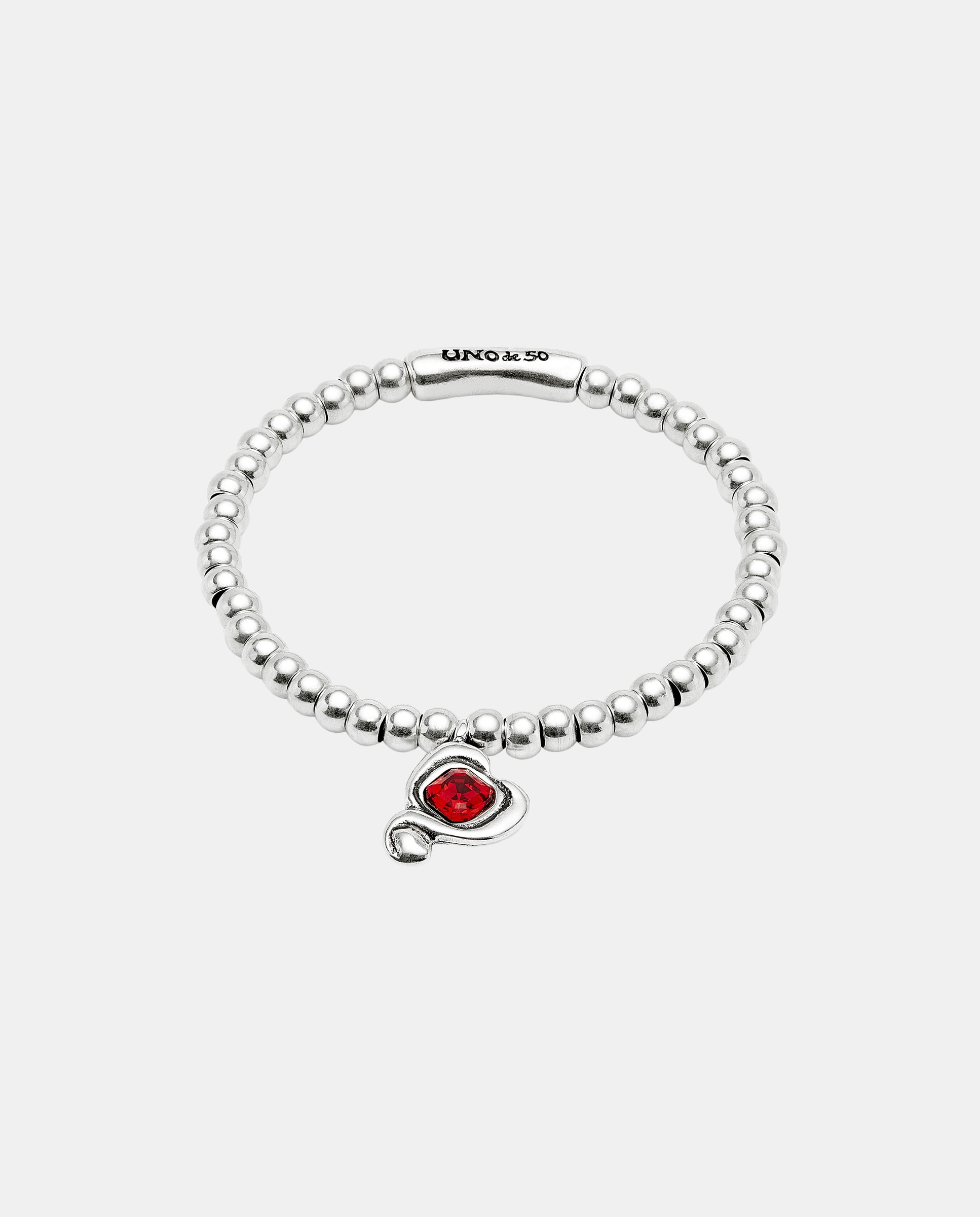 Pulsera de bolas en aleación de metales bañadas en plata de ley con corazon con cristal - UNO de 50 - Blanco Blanco-1