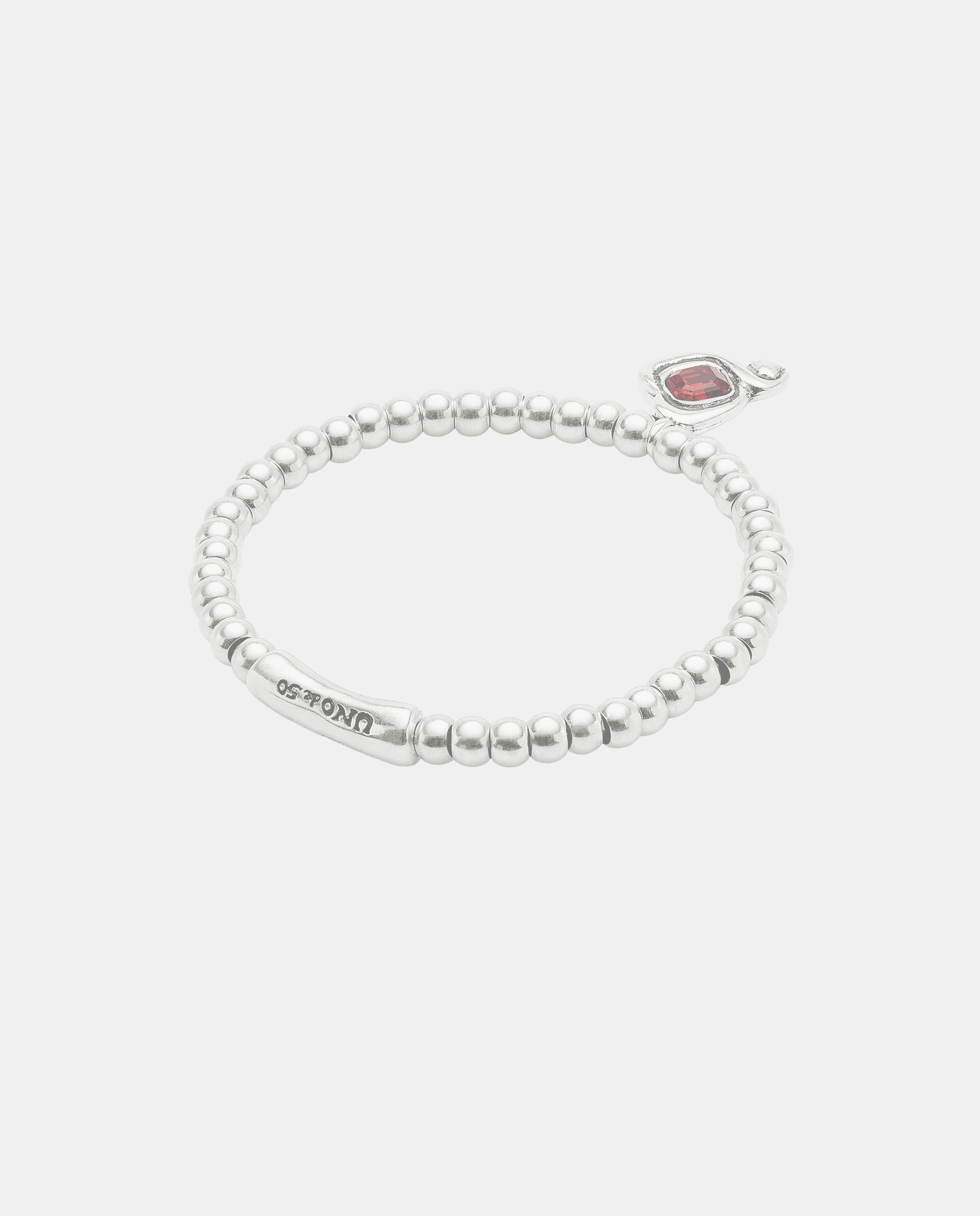 Pulsera de bolas en aleación de metales bañadas en plata de ley con corazon con cristal - UNO de 50 - Blanco Blanco-2