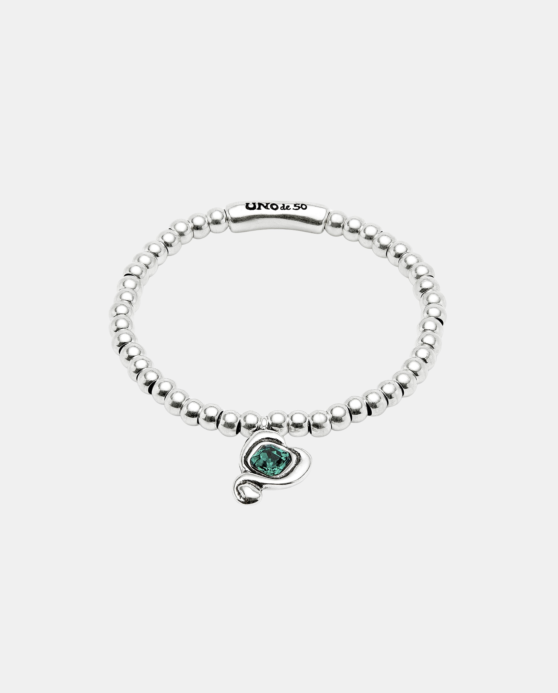 Pulsera de bolas en aleación de metales bañadas en plata de ley con corazon con cristal - UNO de 50 - Rojo Rojo-1