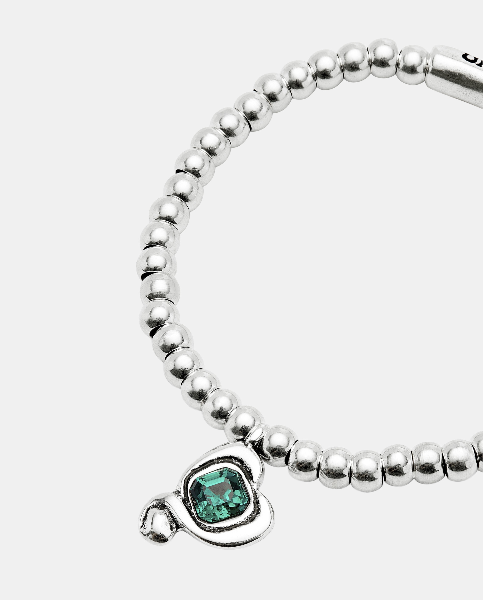 Pulsera de bolas en aleación de metales bañadas en plata de ley con corazon con cristal - UNO de 50 - Rojo Rojo-3