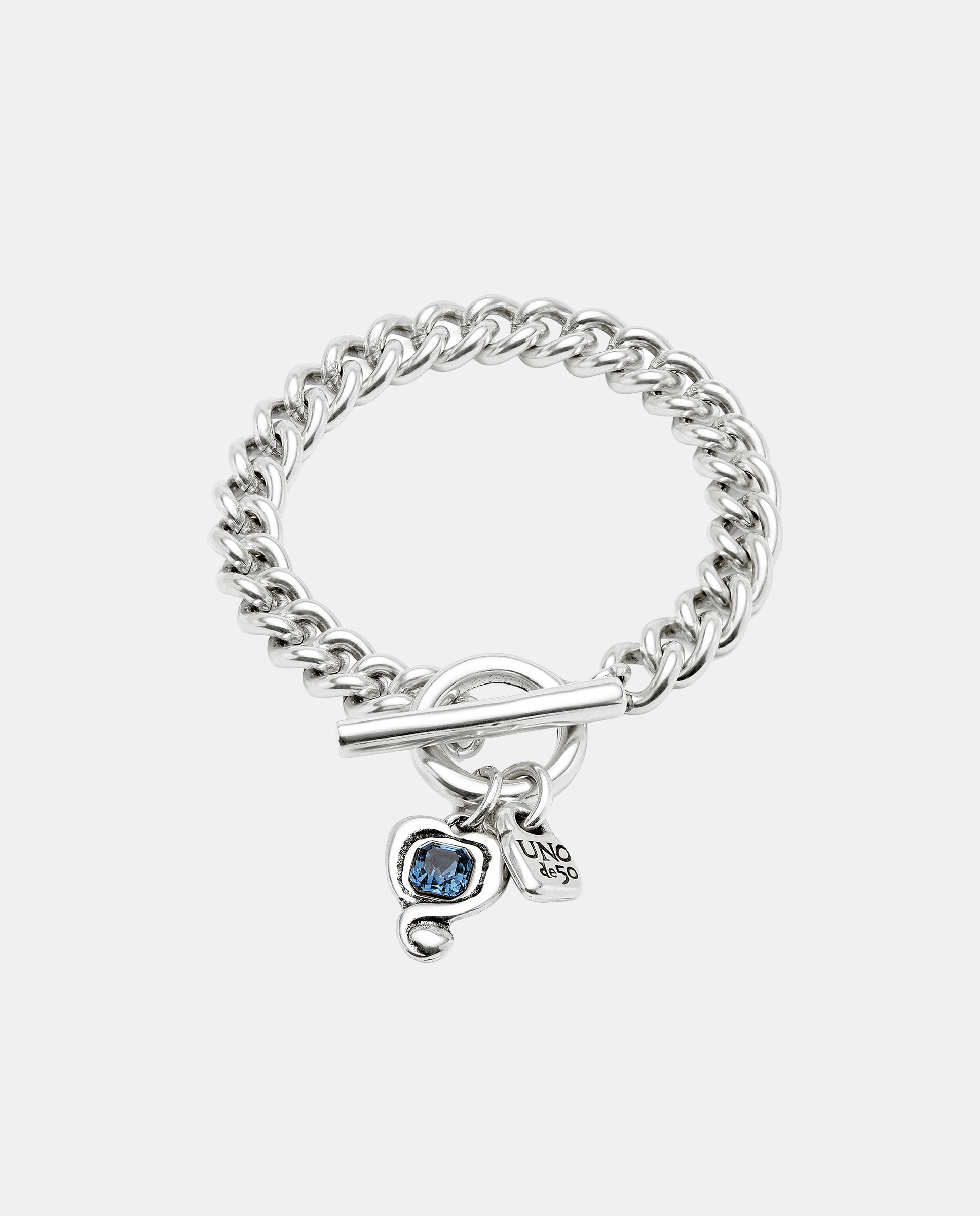Pulsera de cadena de aleación de metales bañada en plata de ley con cierre de corazon y cristal - UNO de 50 - Verde Verde-1