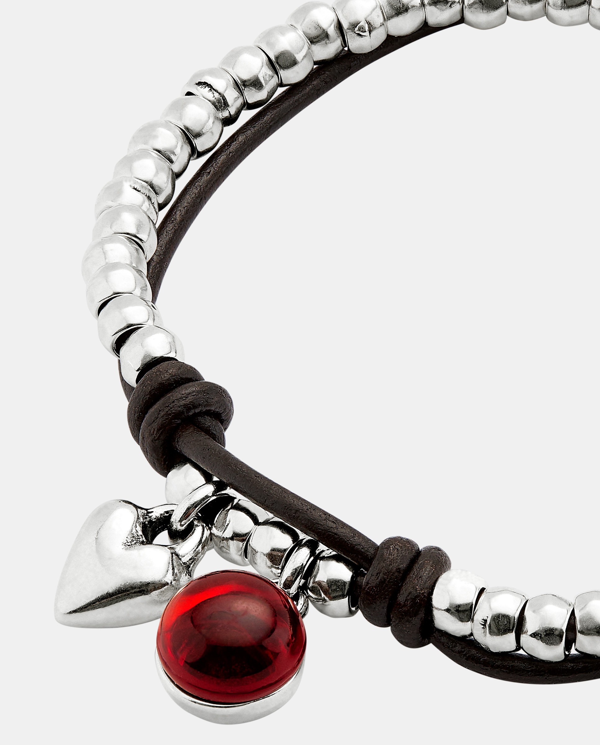 Pulsera de bolas bañada en plata de ley con cuero y cristal Plata UNO de 50 Plata-4