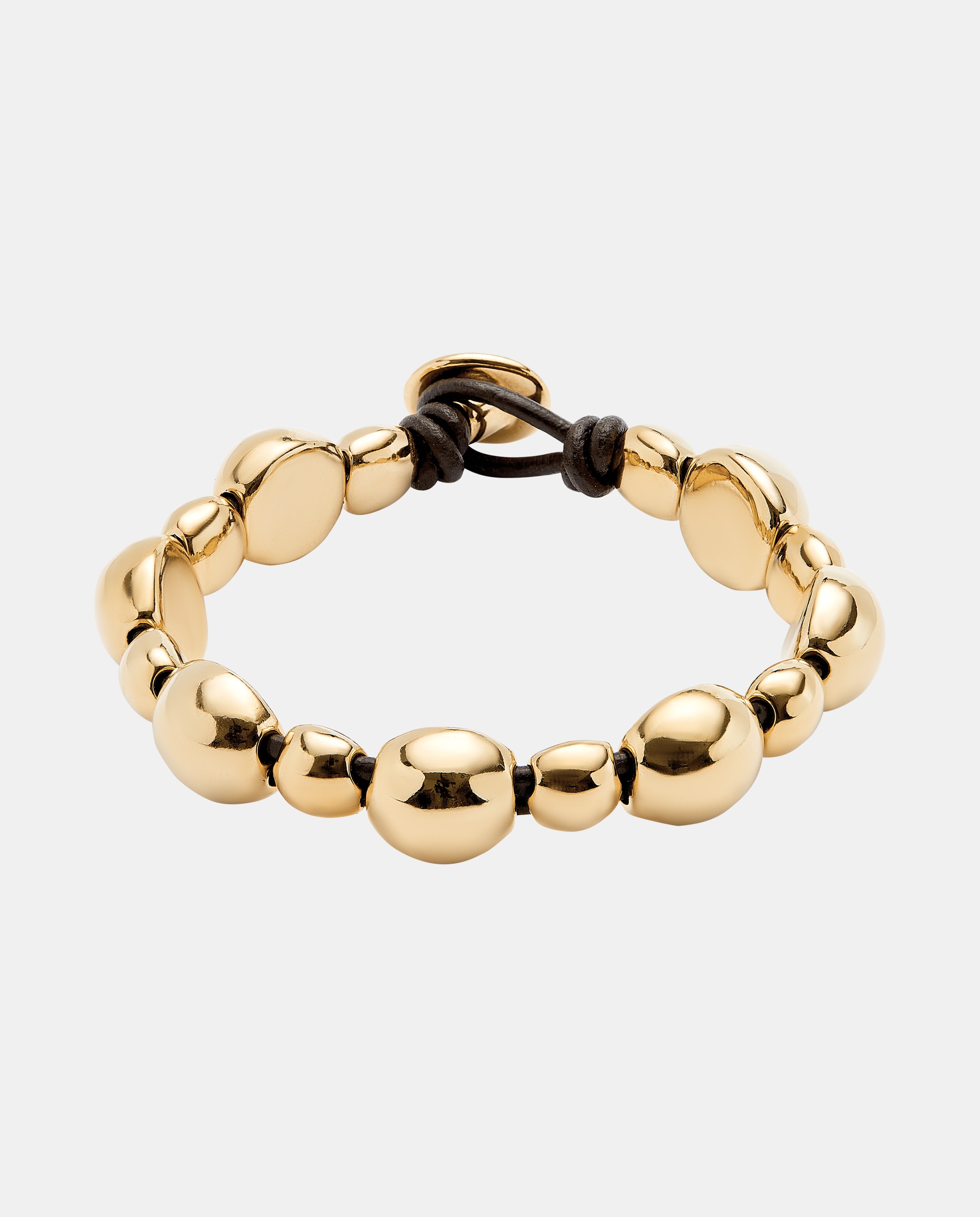 Pulsera de cuero con cuentas redondas bañada en oro 18k Oro UNO de 50 Oro-1