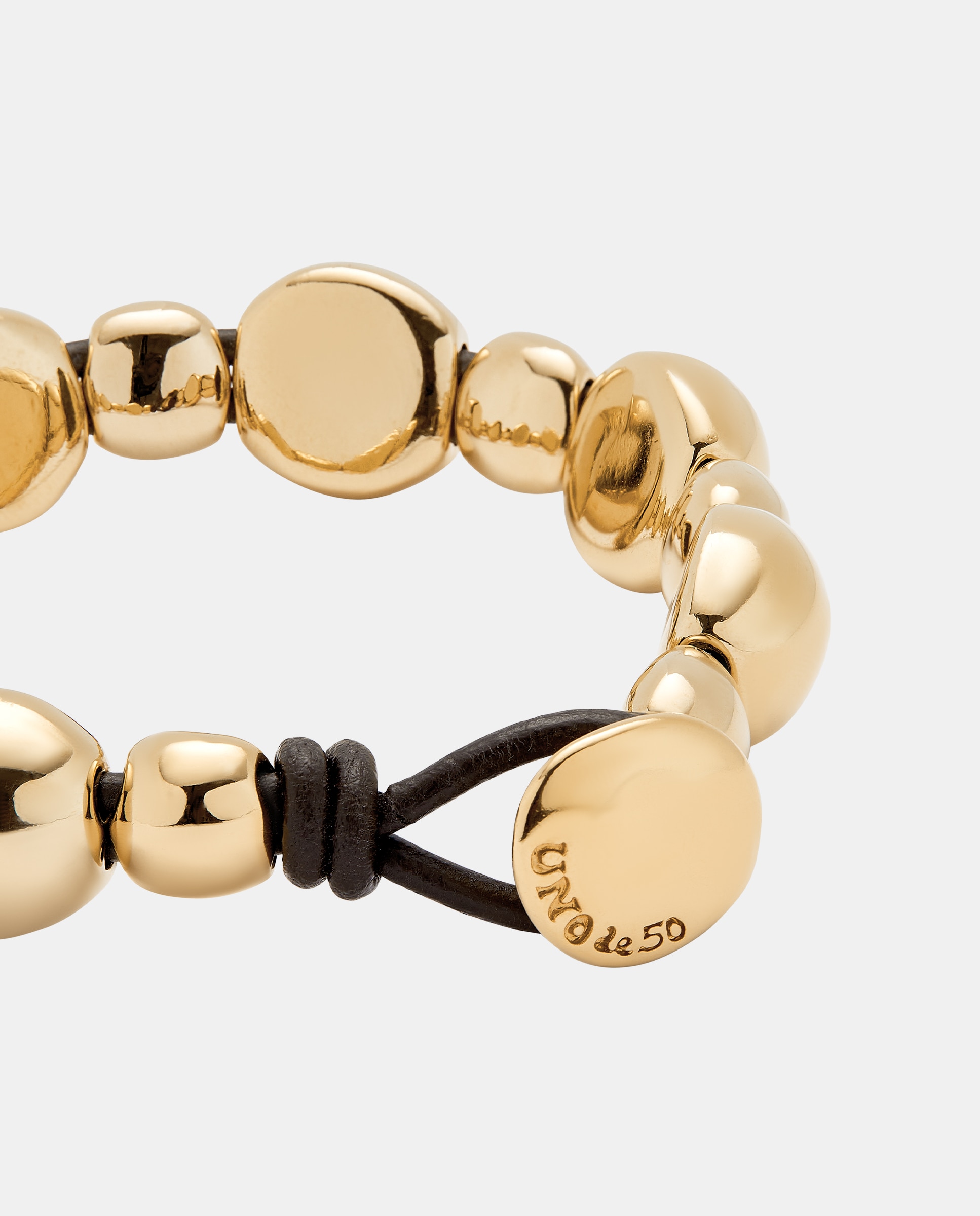 Pulsera de cuero con cuentas redondas bañada en oro 18k Oro UNO de 50 Oro-4