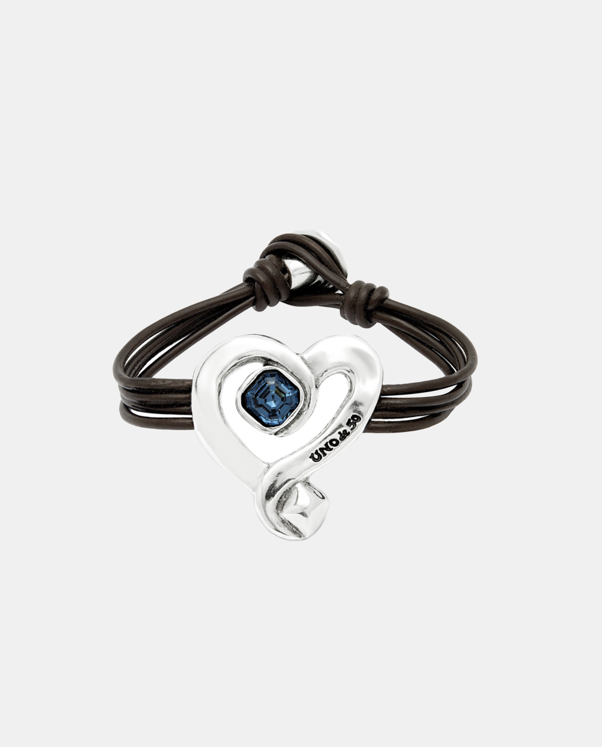 Pulsera de cuero con corazon en aleacion de metales bañado en plata de ley con cristal - UNO de 50 - Rosa Rosa-1