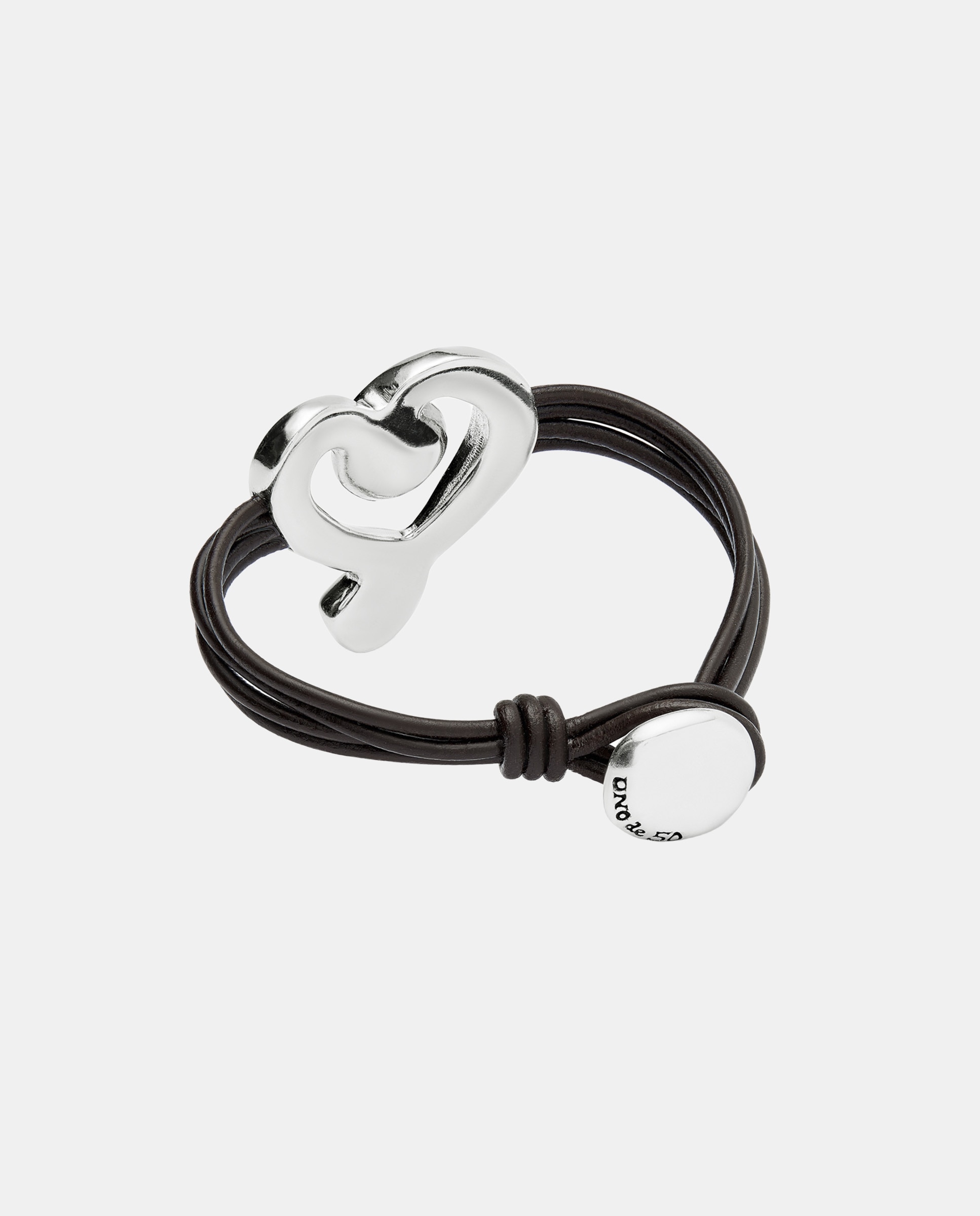 Pulsera de cuero con corazon en aleacion de metales bañado en plata de ley con cristal - UNO de 50 - Rosa Rosa-2