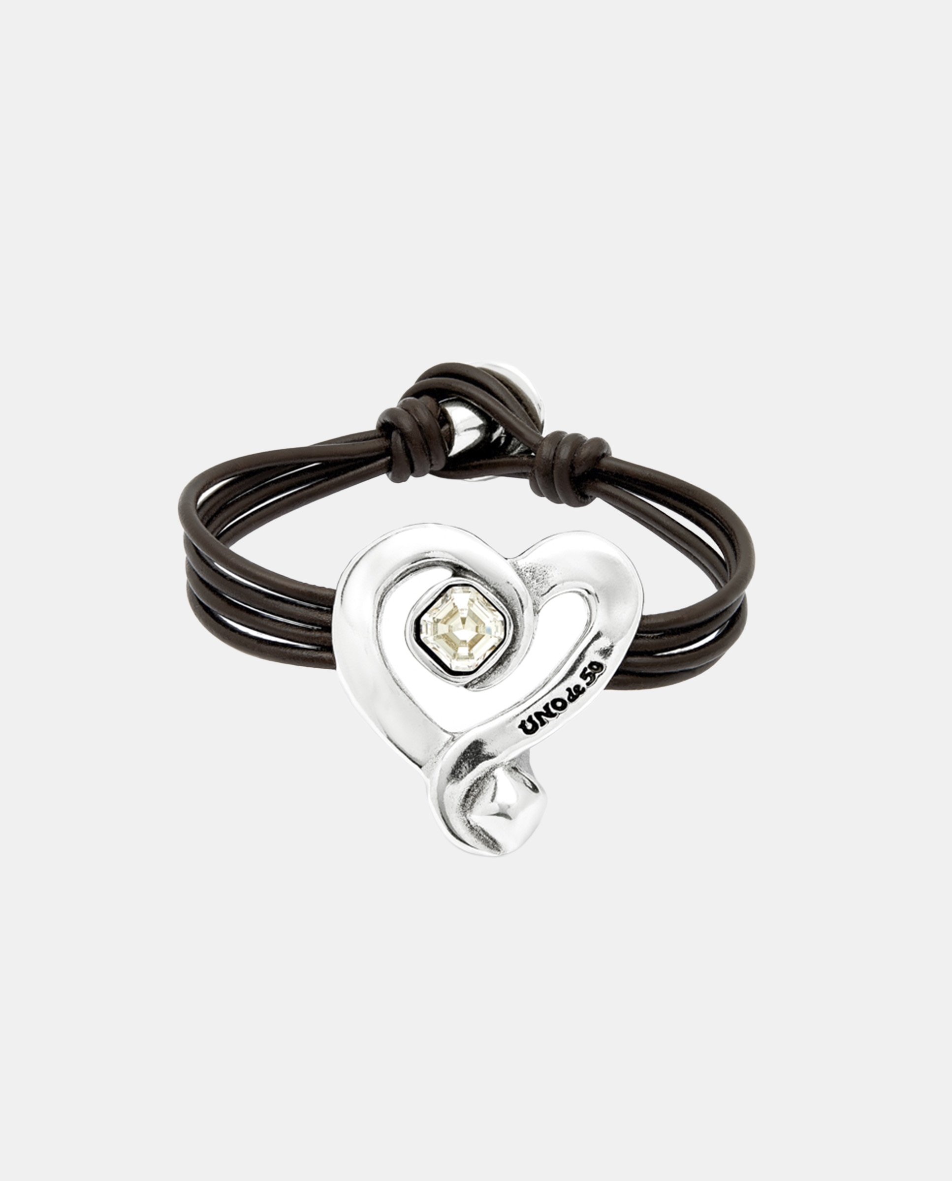 Pulsera de cuero con corazon en aleacion de metales bañado en plata de ley con cristal - UNO de 50 - Azul Azul-1